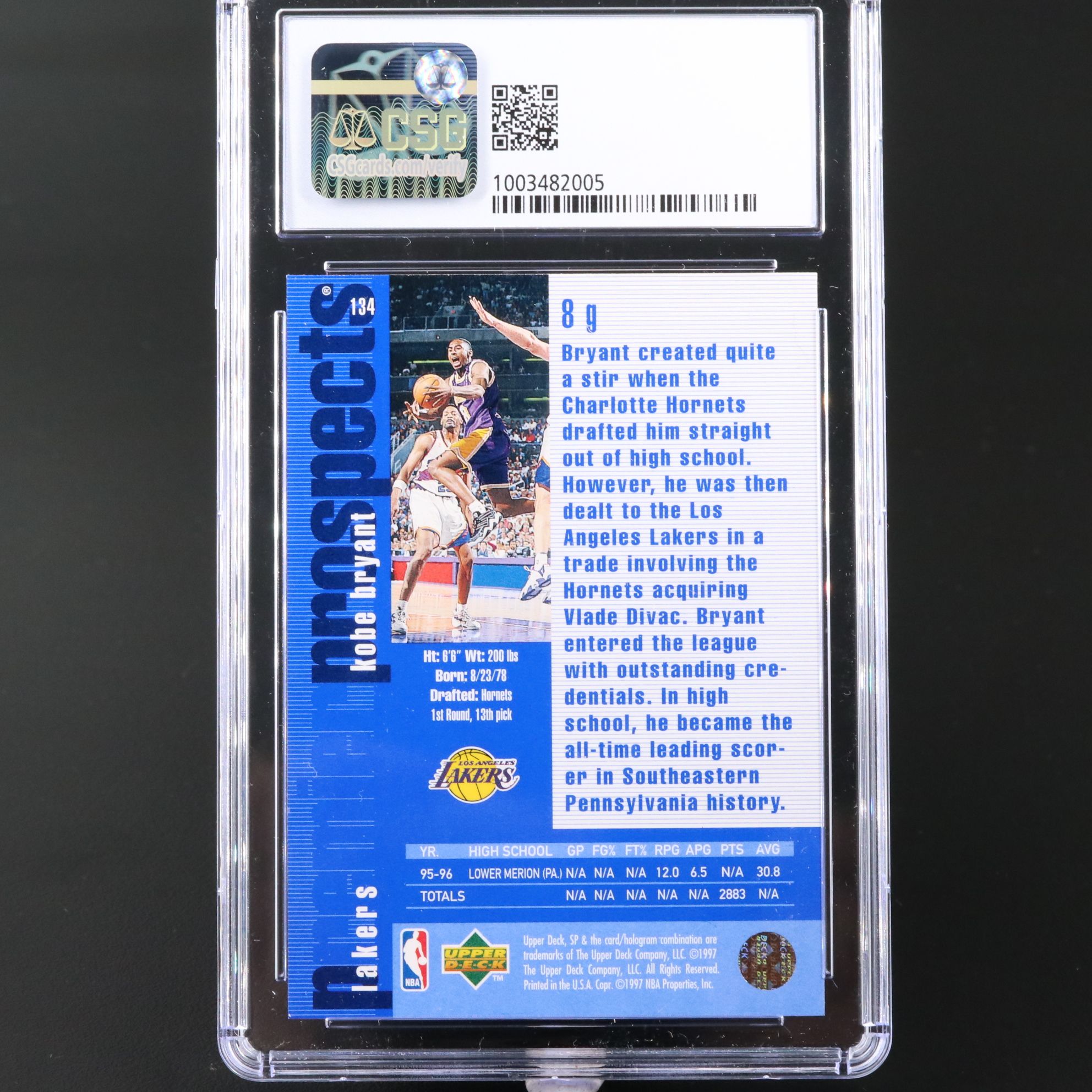 1996-97 SP Kobe Bryant Los Angeles Lakers Rookie Card Graded CSG 9