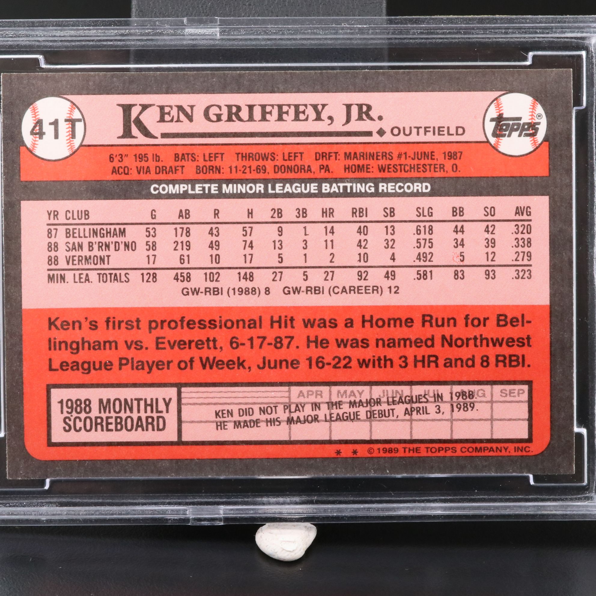 1989 Topps Traded Ken Griffey Jr. Seattle Mariners Rookie Card Graded BCCG 10
