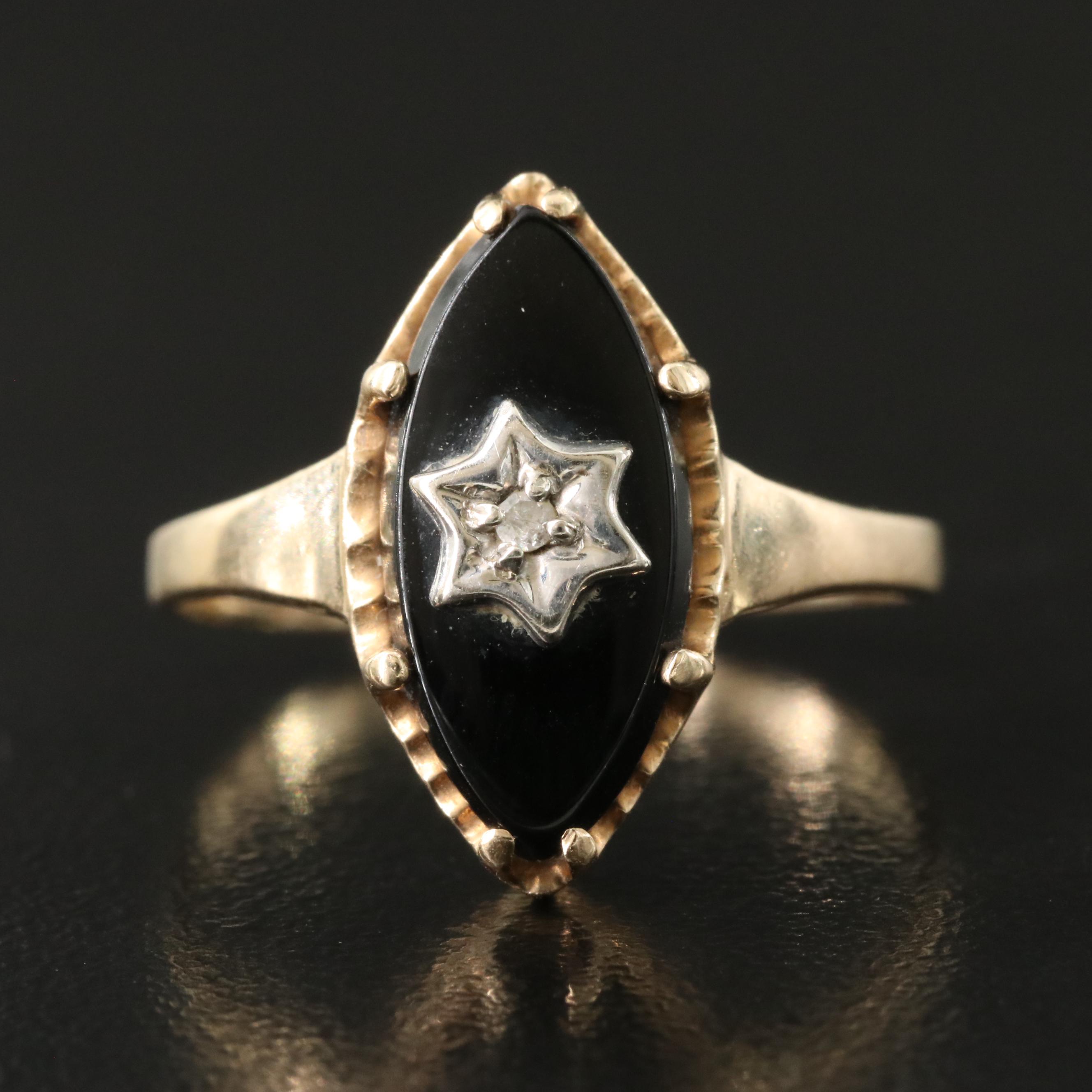 10K Black Onyx and Diamond Ring