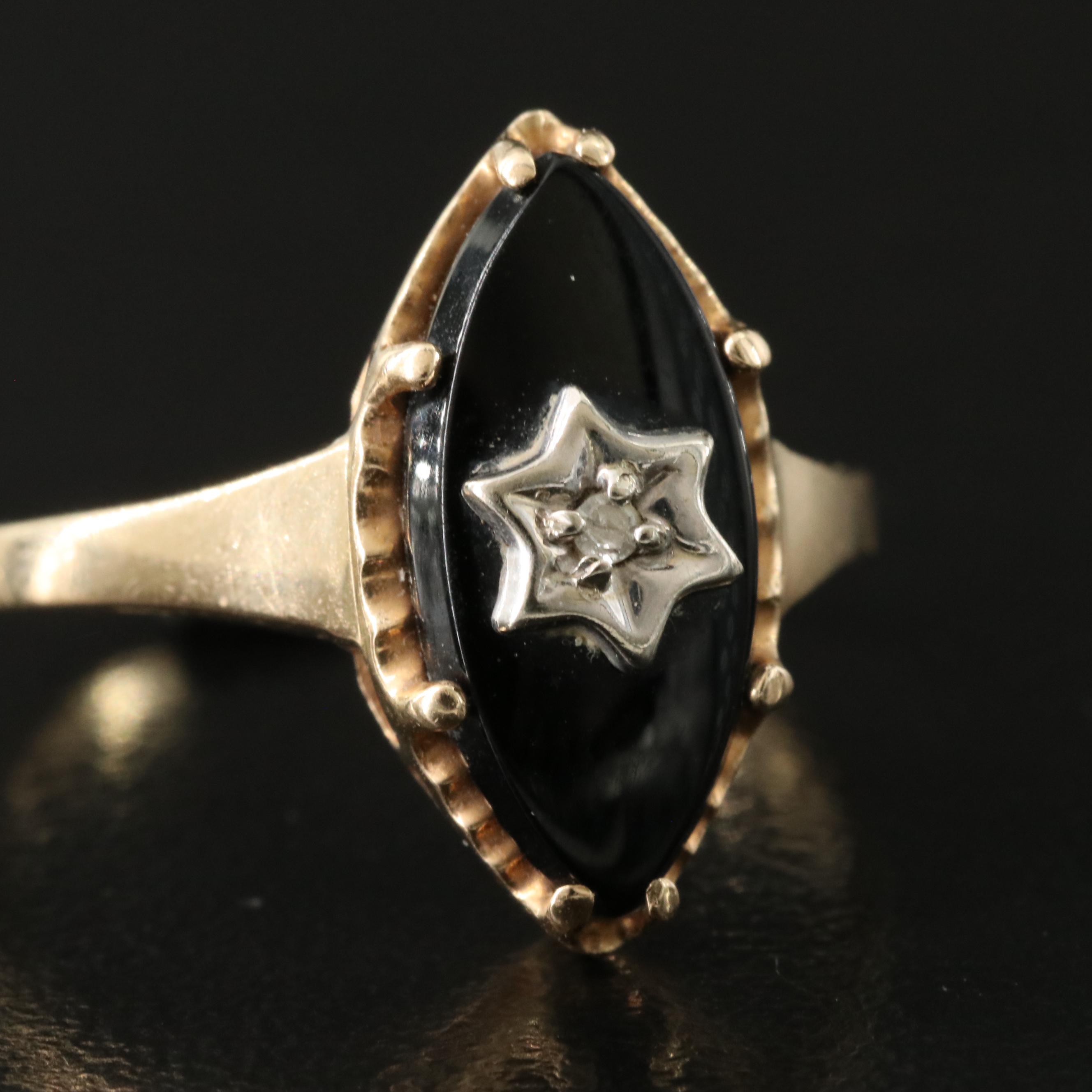 10K Black Onyx and Diamond Ring