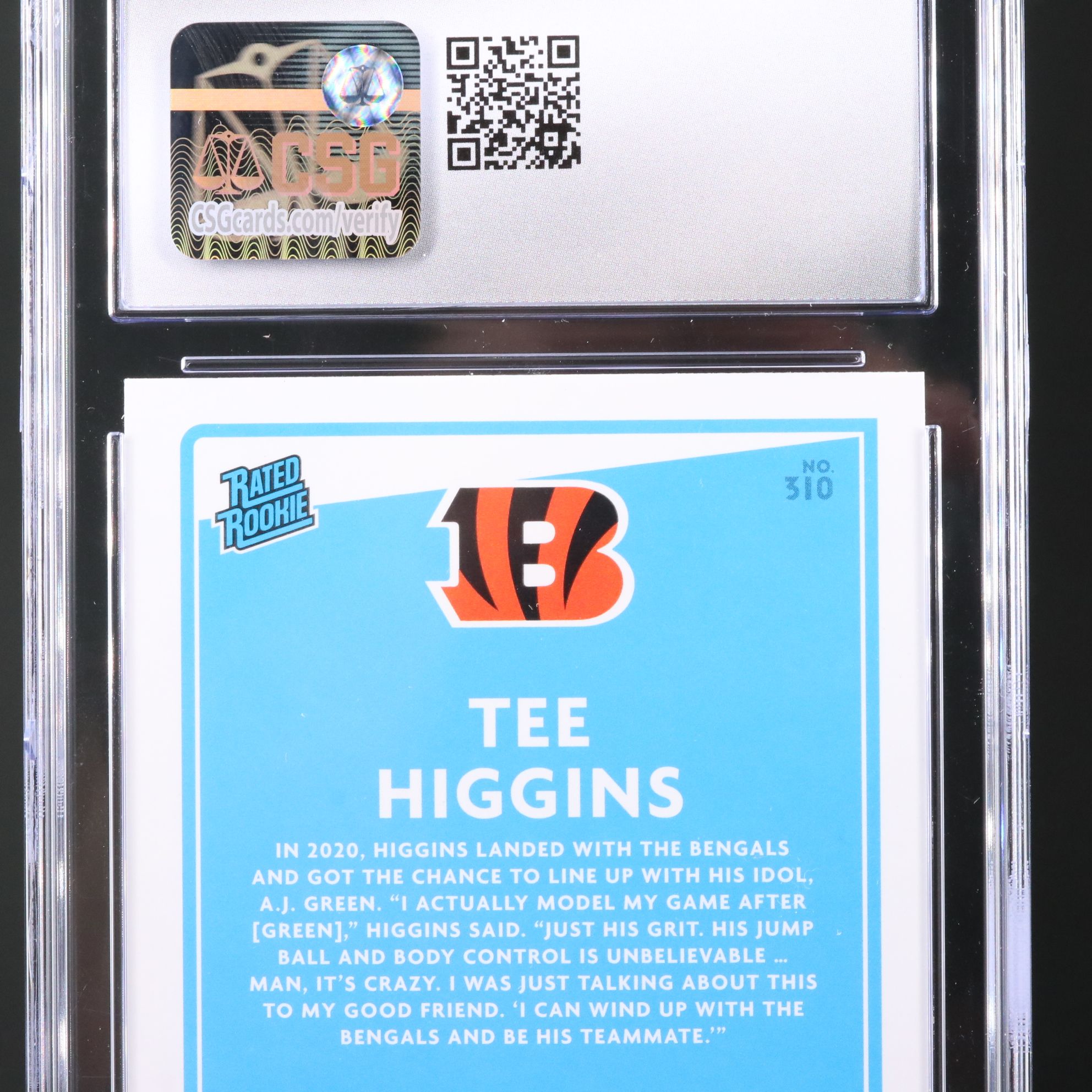 2020 Donruss Tee Higgins Press Proof Yellow Rated Rookie Card Graded CSG 10