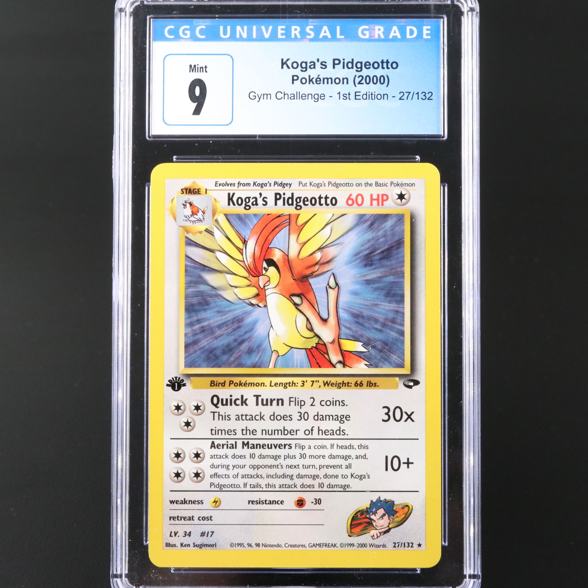 Gym Challenge 1st Edition Koga’s Pidgeotto Pokémon Card Graded CGC 9