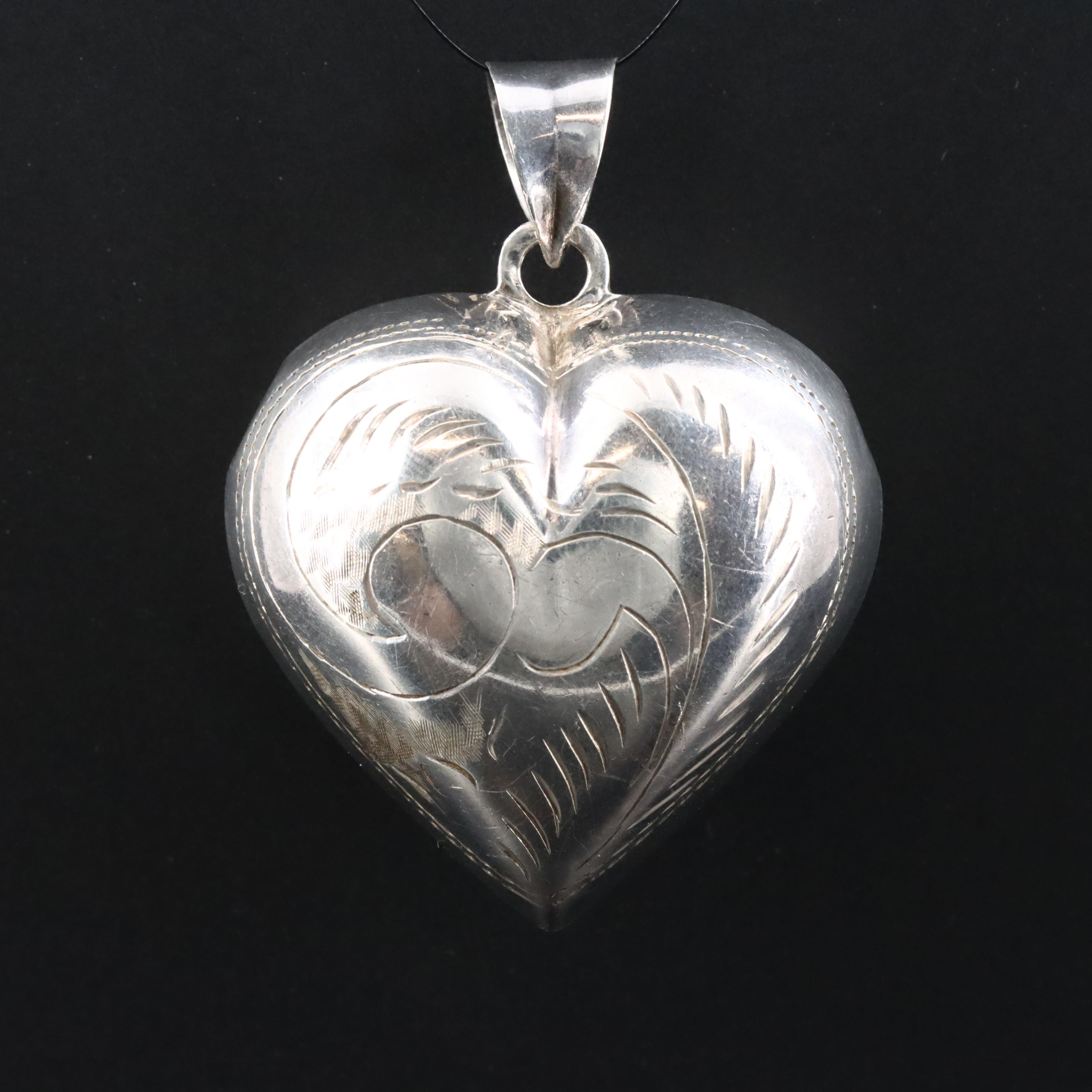Sterling Puff Heart Pendant