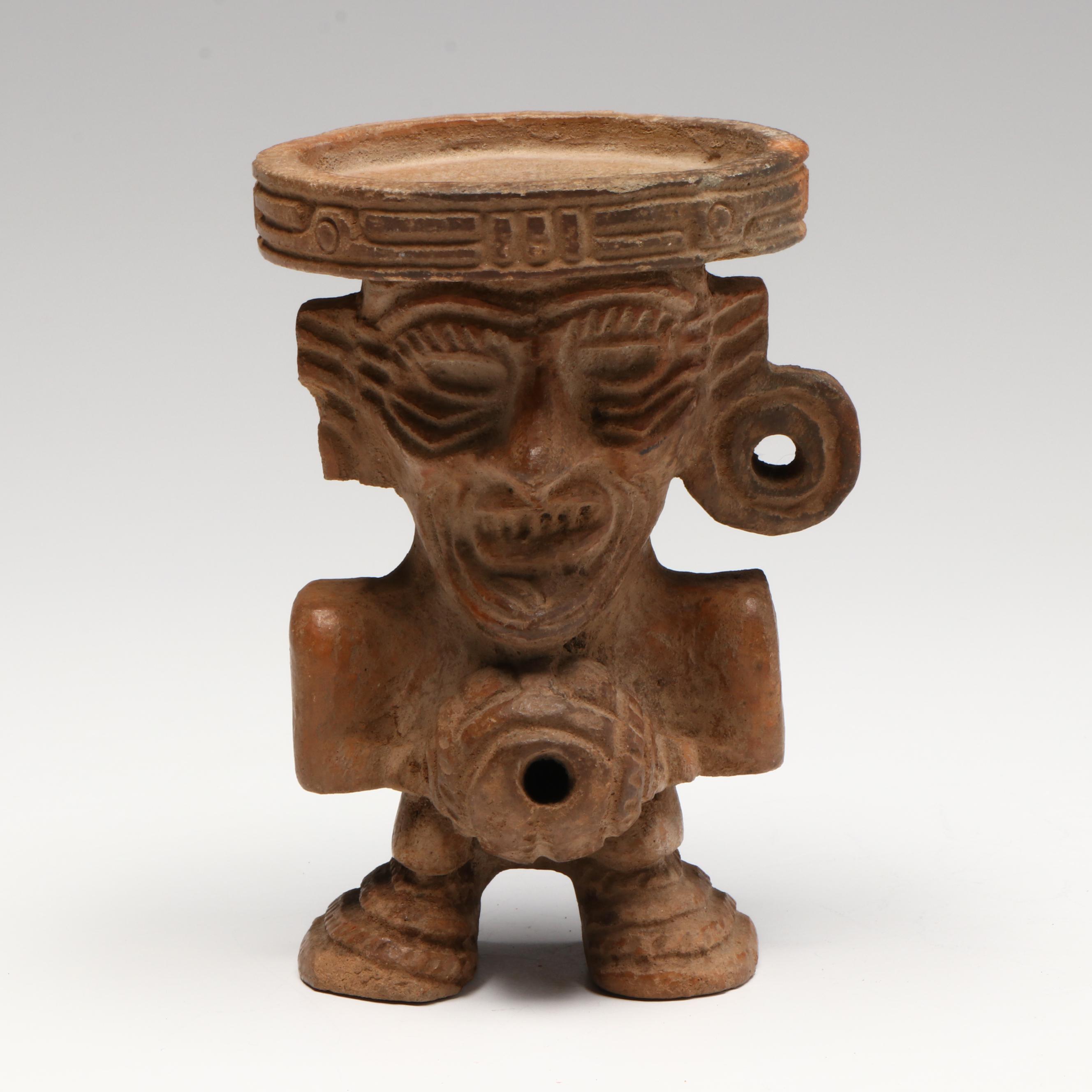 Pre-Columbian Aztec Ceramic Quetzalcoatl Deity Urn, Circa 1100–1450 CE