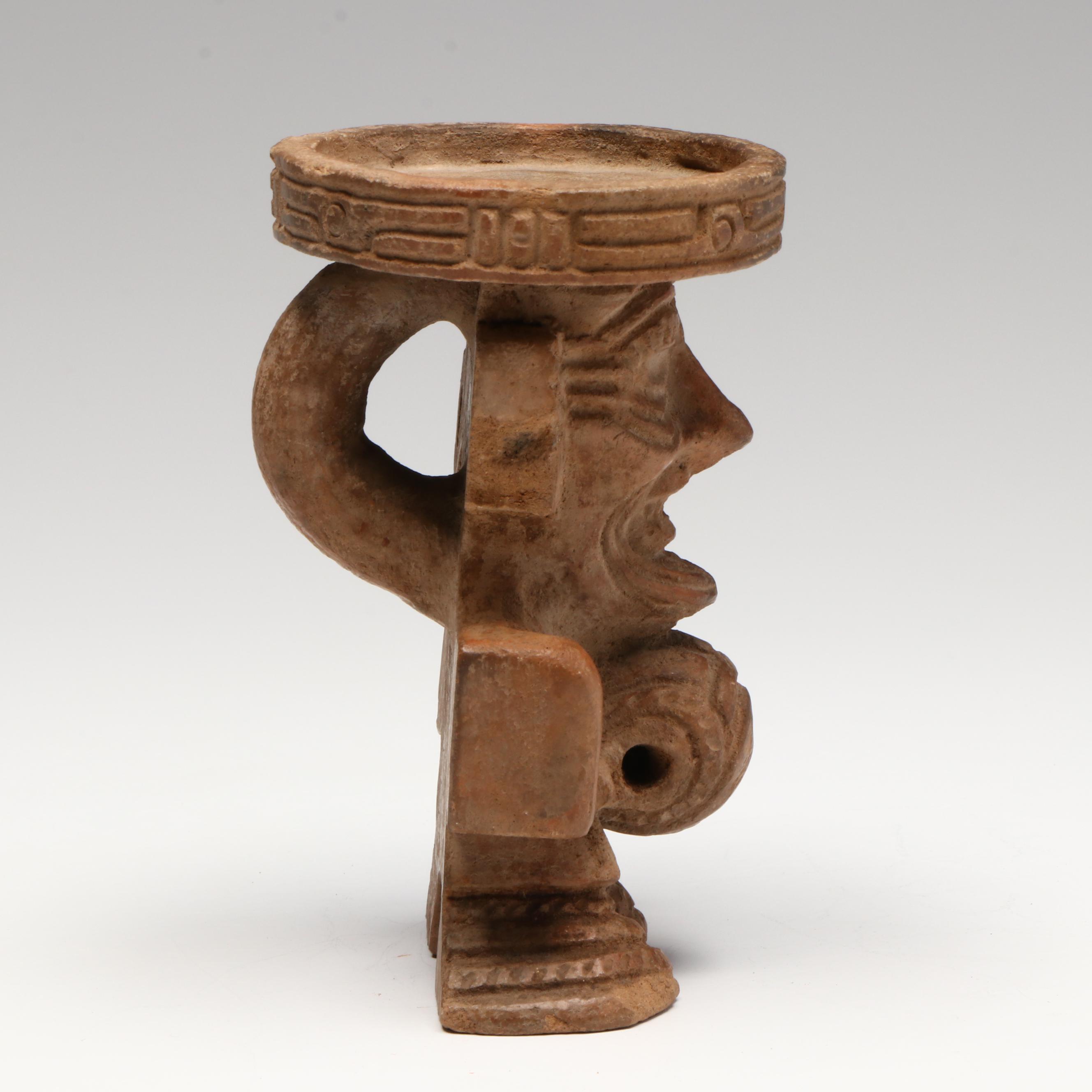 Pre-Columbian Aztec Ceramic Quetzalcoatl Deity Urn, Circa 1100–1450 CE