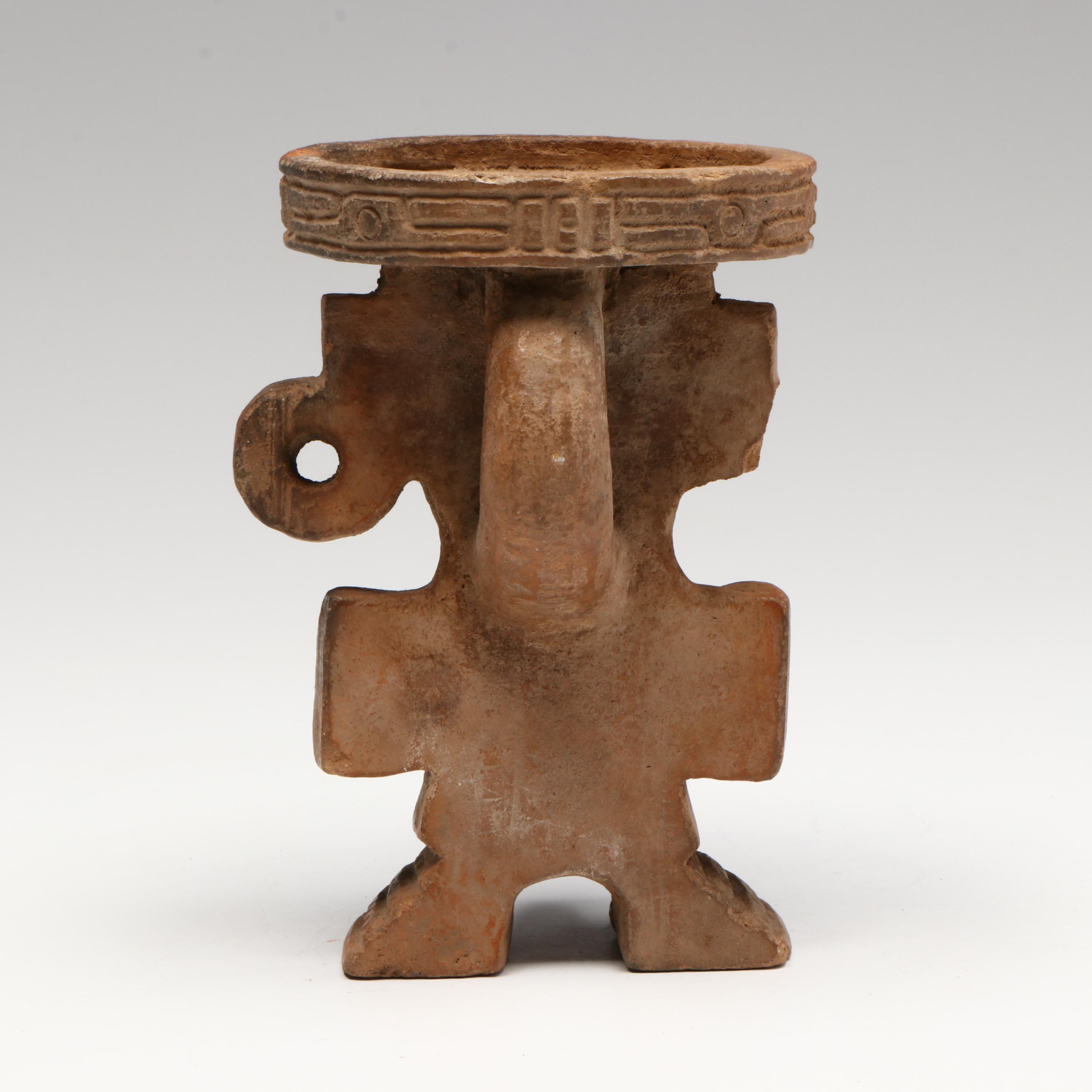 Pre-Columbian Aztec Ceramic Quetzalcoatl Deity Urn, Circa 1100–1450 CE