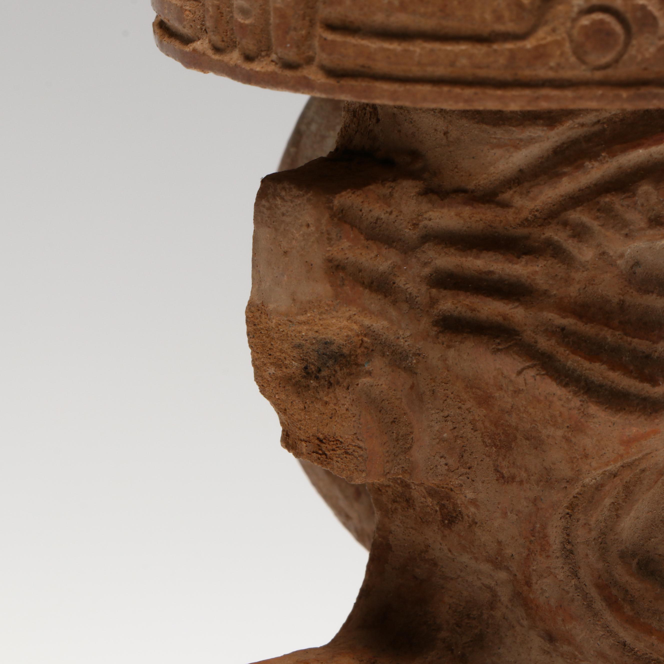 Pre-Columbian Aztec Ceramic Quetzalcoatl Deity Urn, Circa 1100–1450 CE