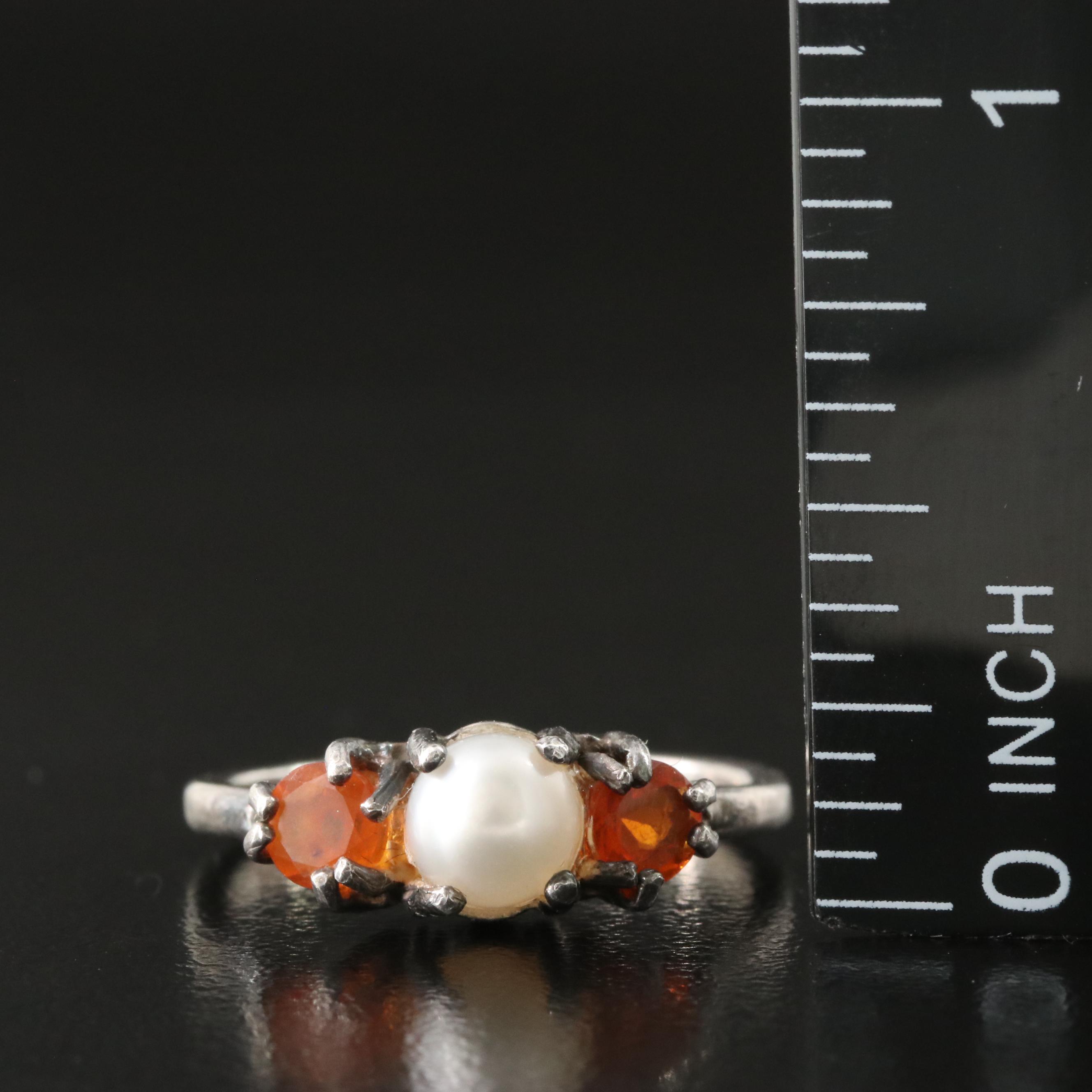 Sterling Pearl and Fire Opal Ring