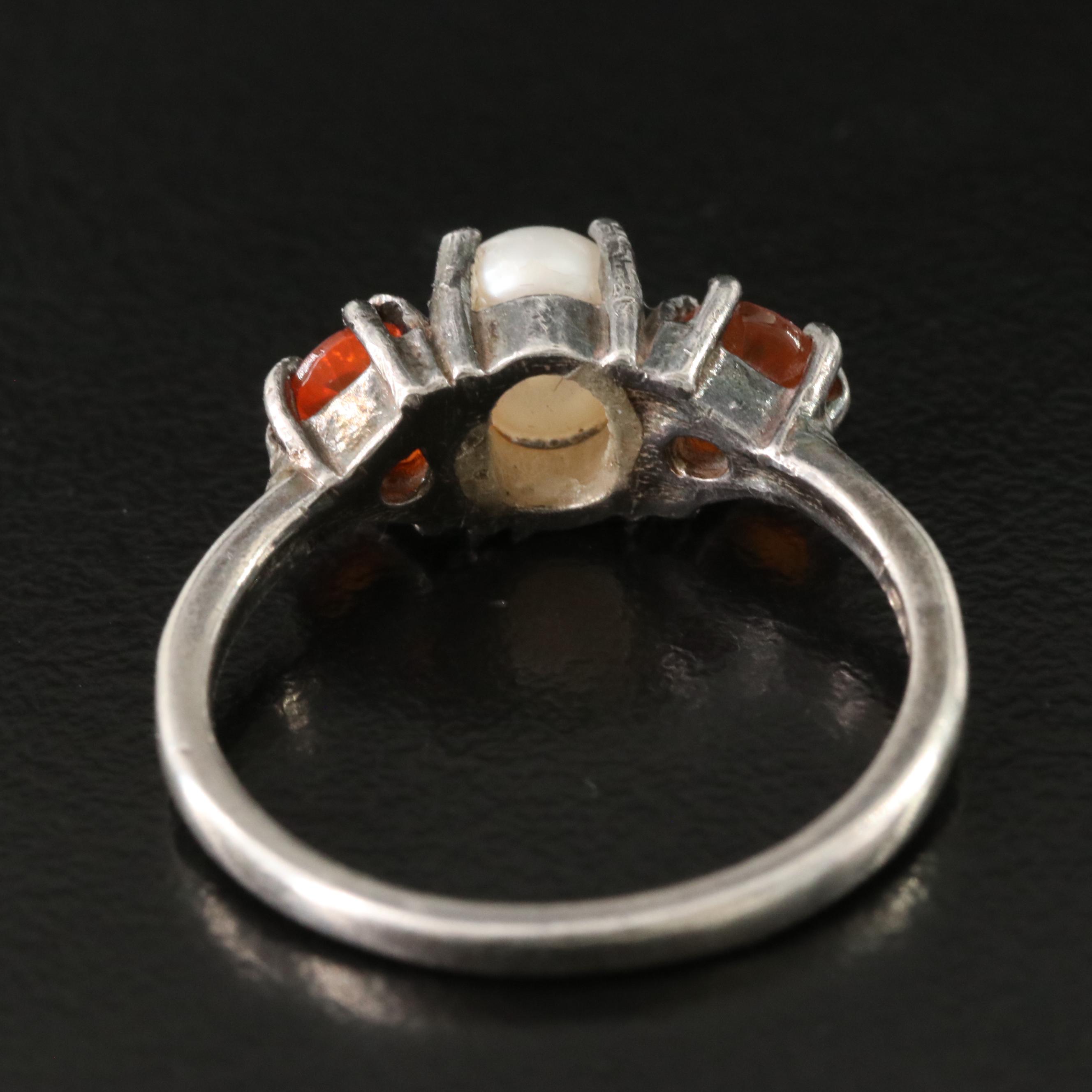 Sterling Pearl and Fire Opal Ring