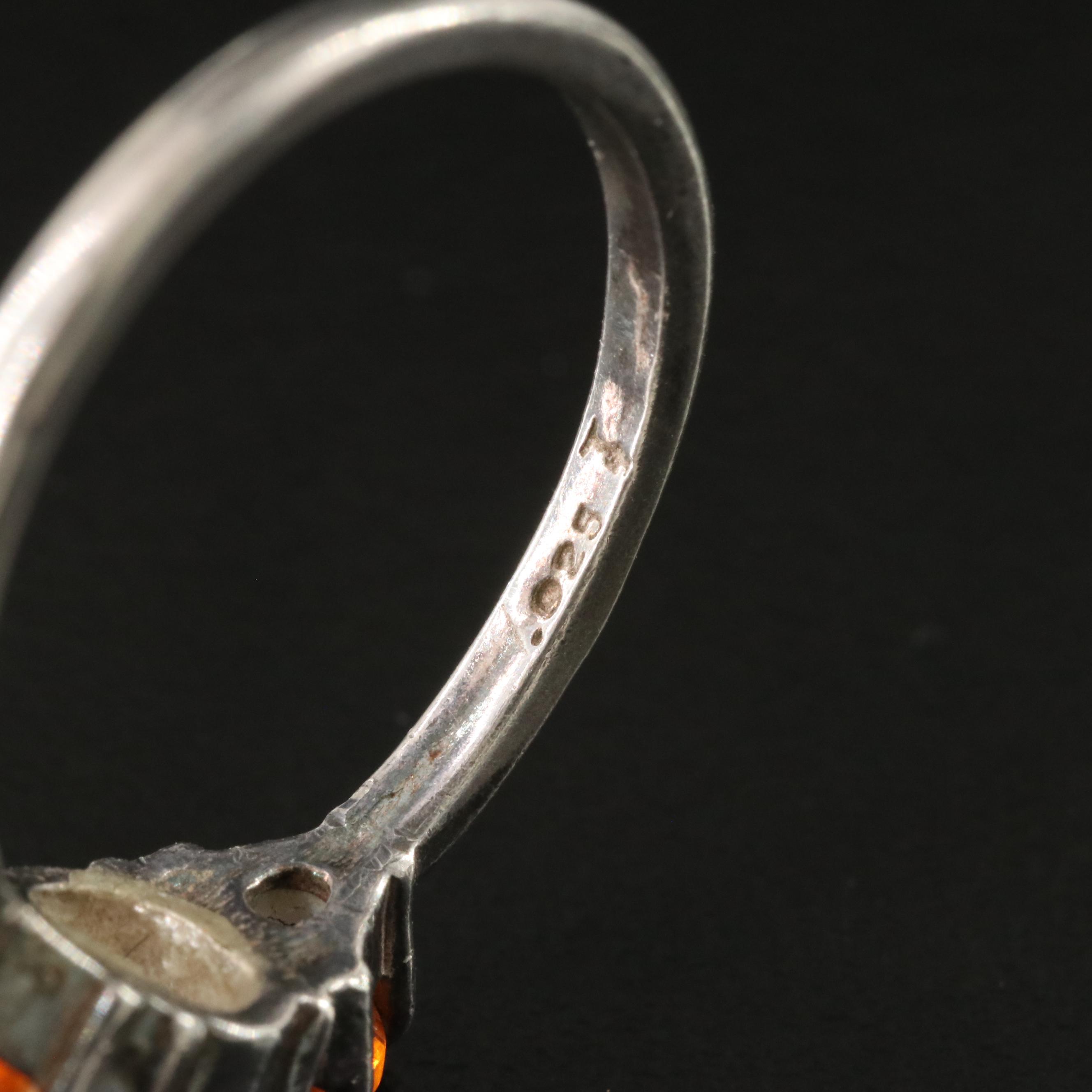 Sterling Pearl and Fire Opal Ring