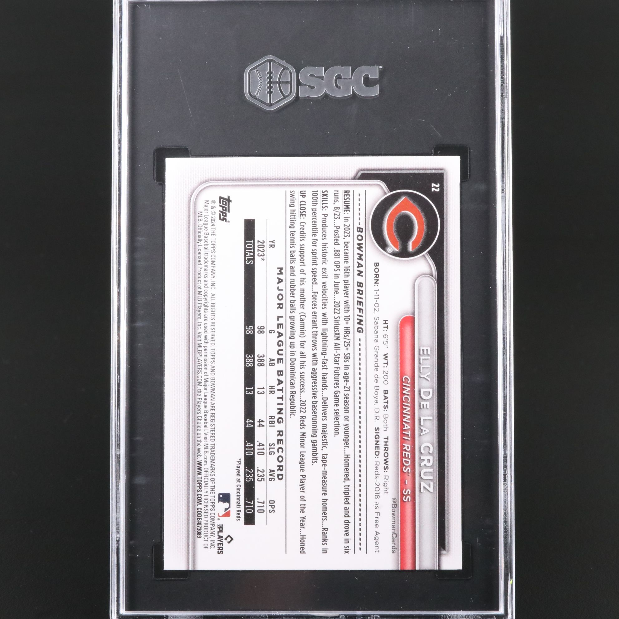 2024 Bowman Elly De La Cruz Cincinnati Reds Rookie Card Graded SGC 10