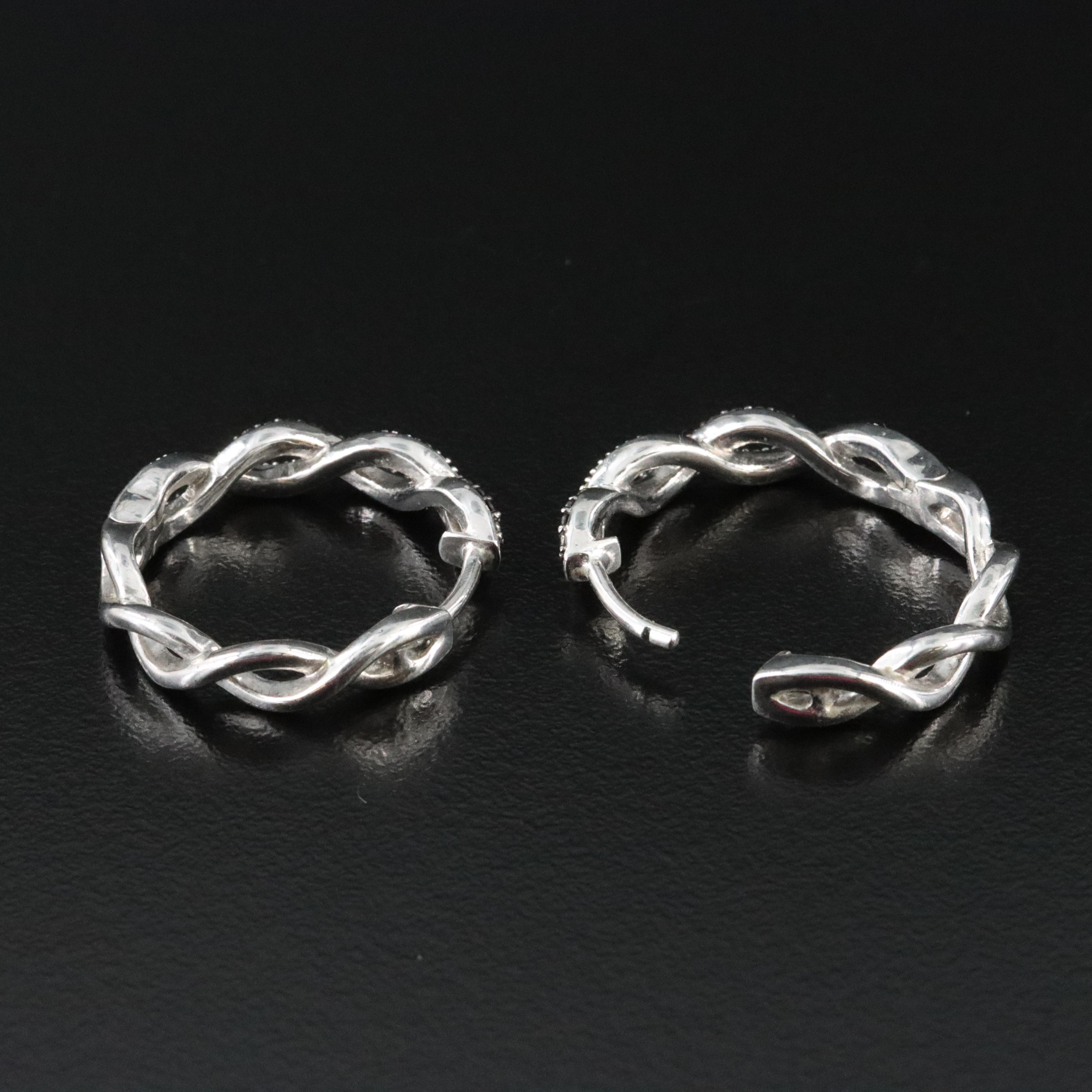 Sterling Diamond Twist Hoop Earrings with Fancy Black Diamonds
