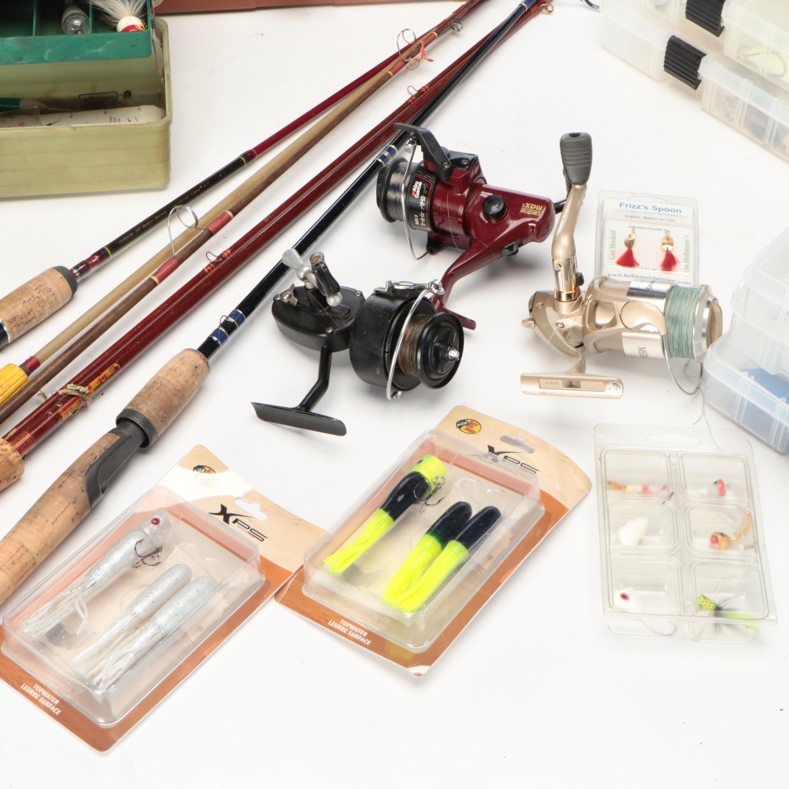 Cork-Handle Fishing Rods with Lure and Reel Collection