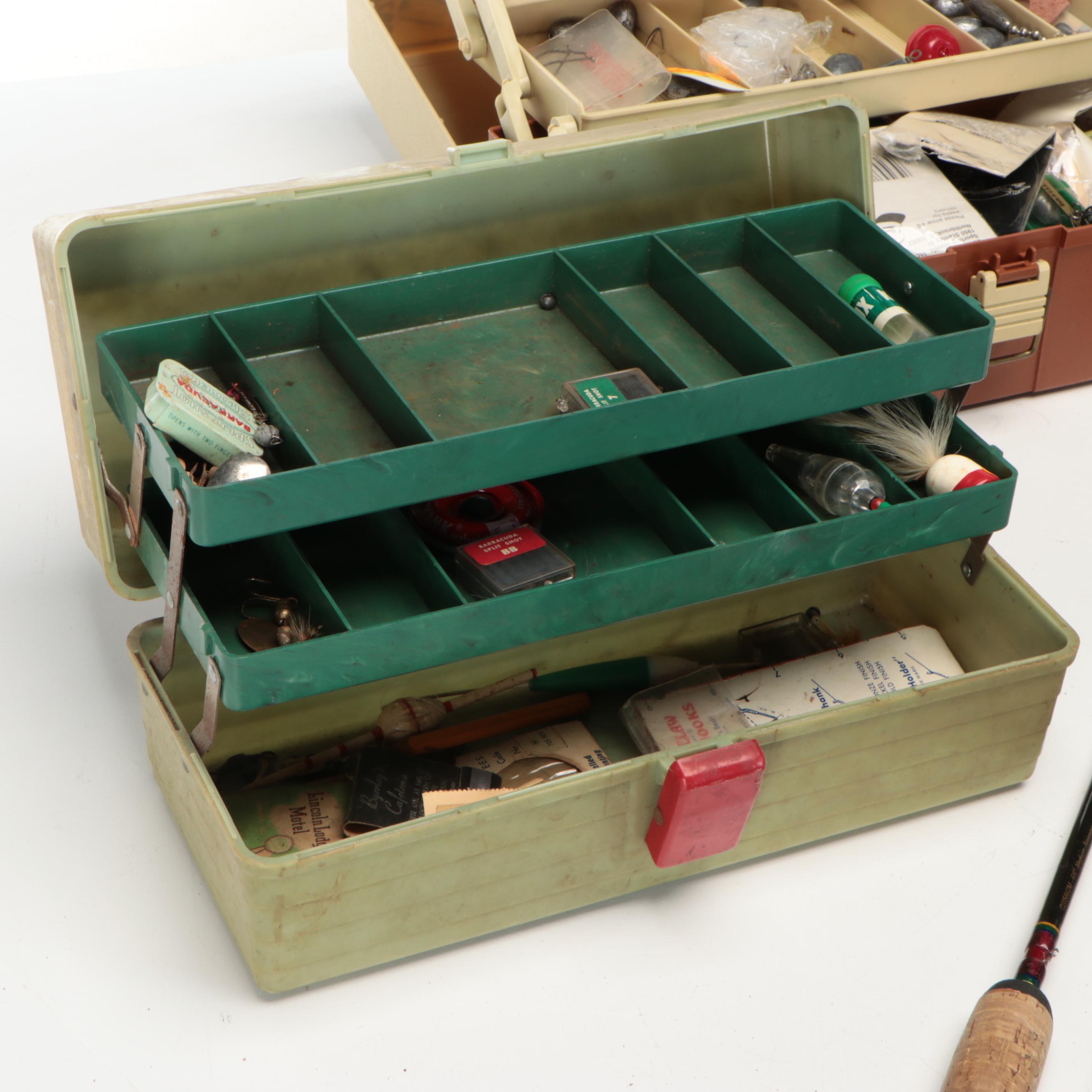 Cork-Handle Fishing Rods with Lure and Reel Collection