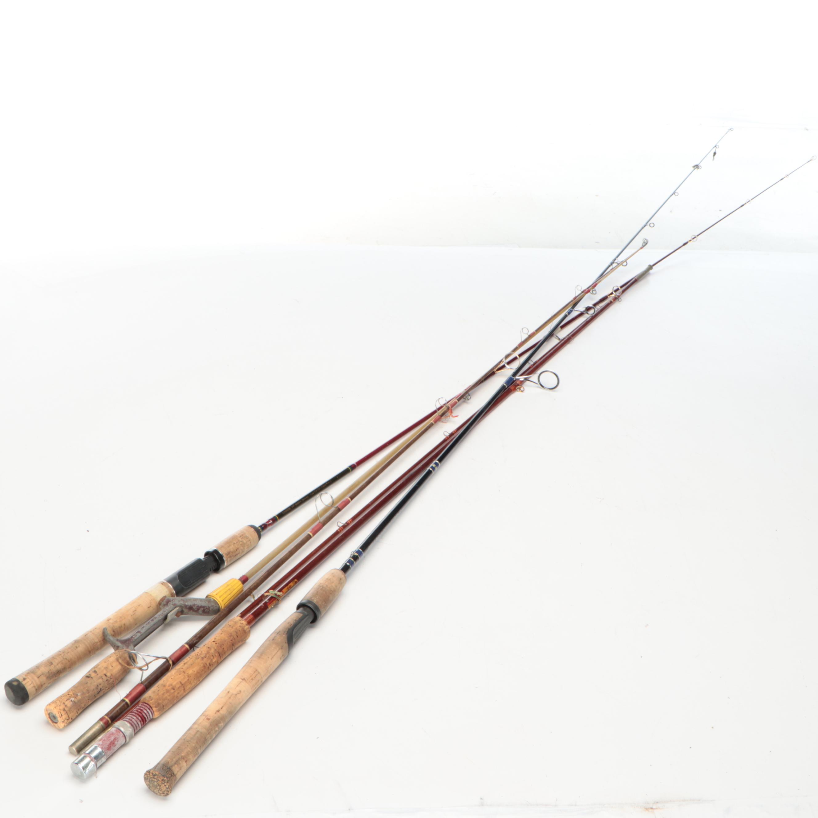 Cork-Handle Fishing Rods with Lure and Reel Collection
