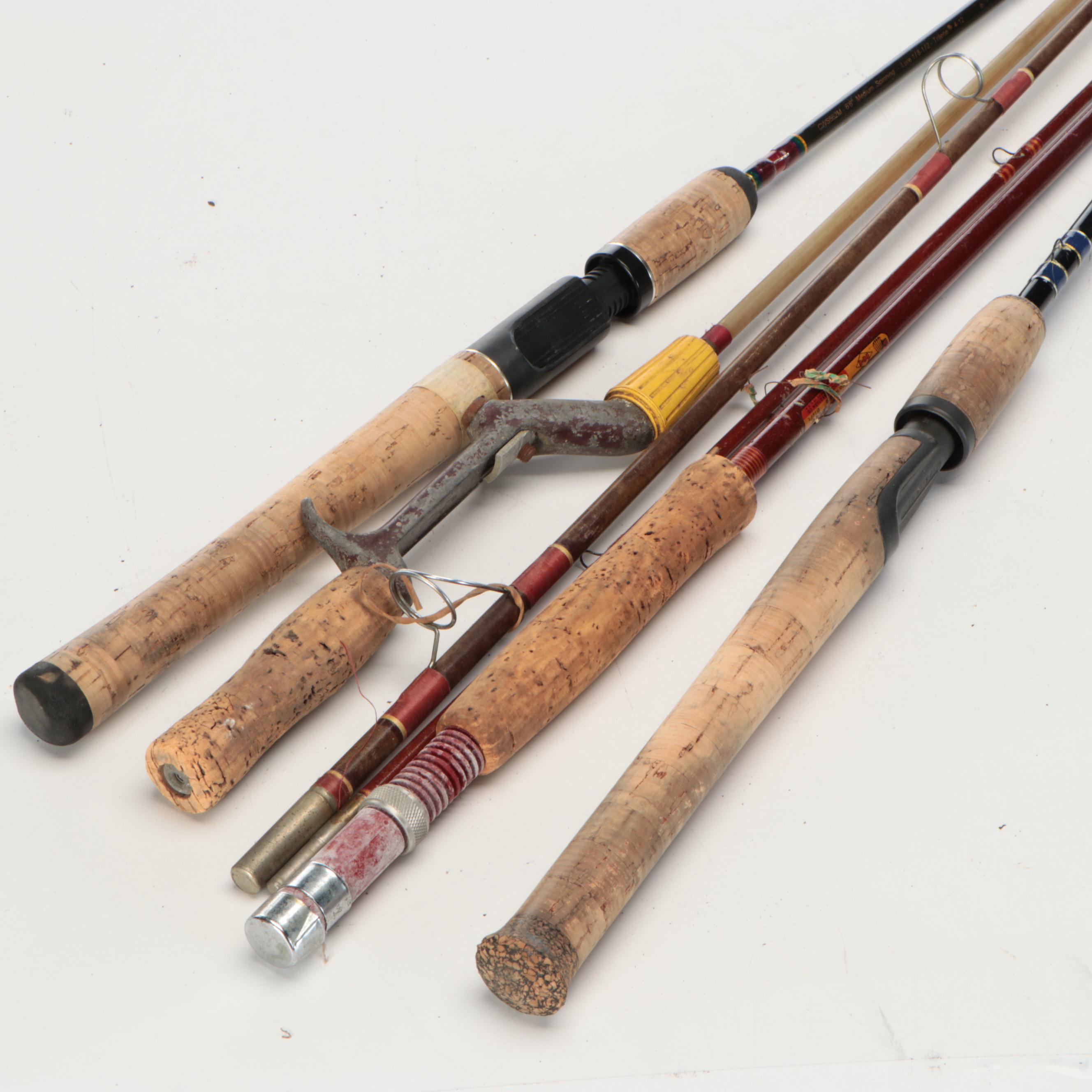 Cork-Handle Fishing Rods with Lure and Reel Collection