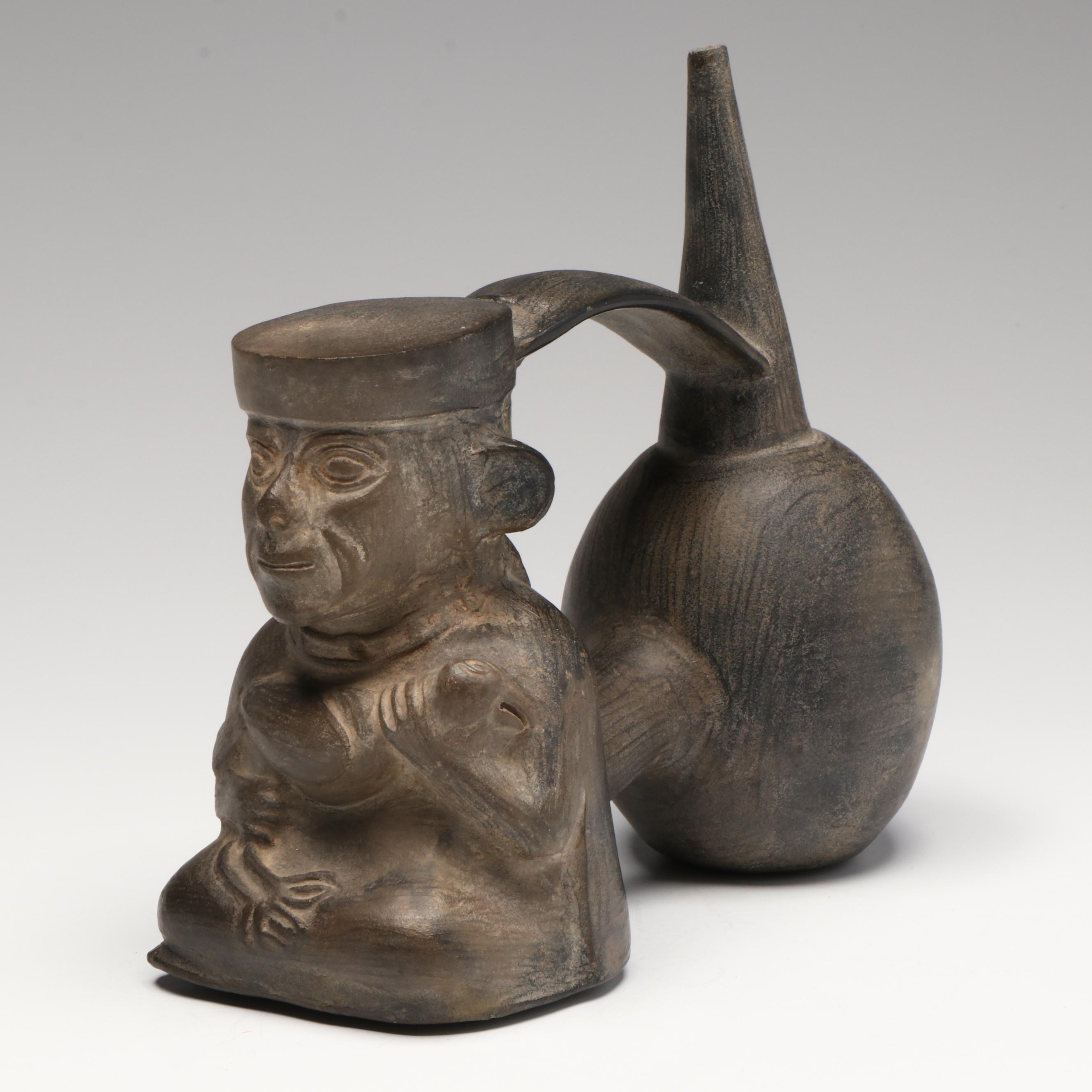 Pre-Columbian Chimu Double Chambered Whistling Vessel, Circa 1400–1500 CE