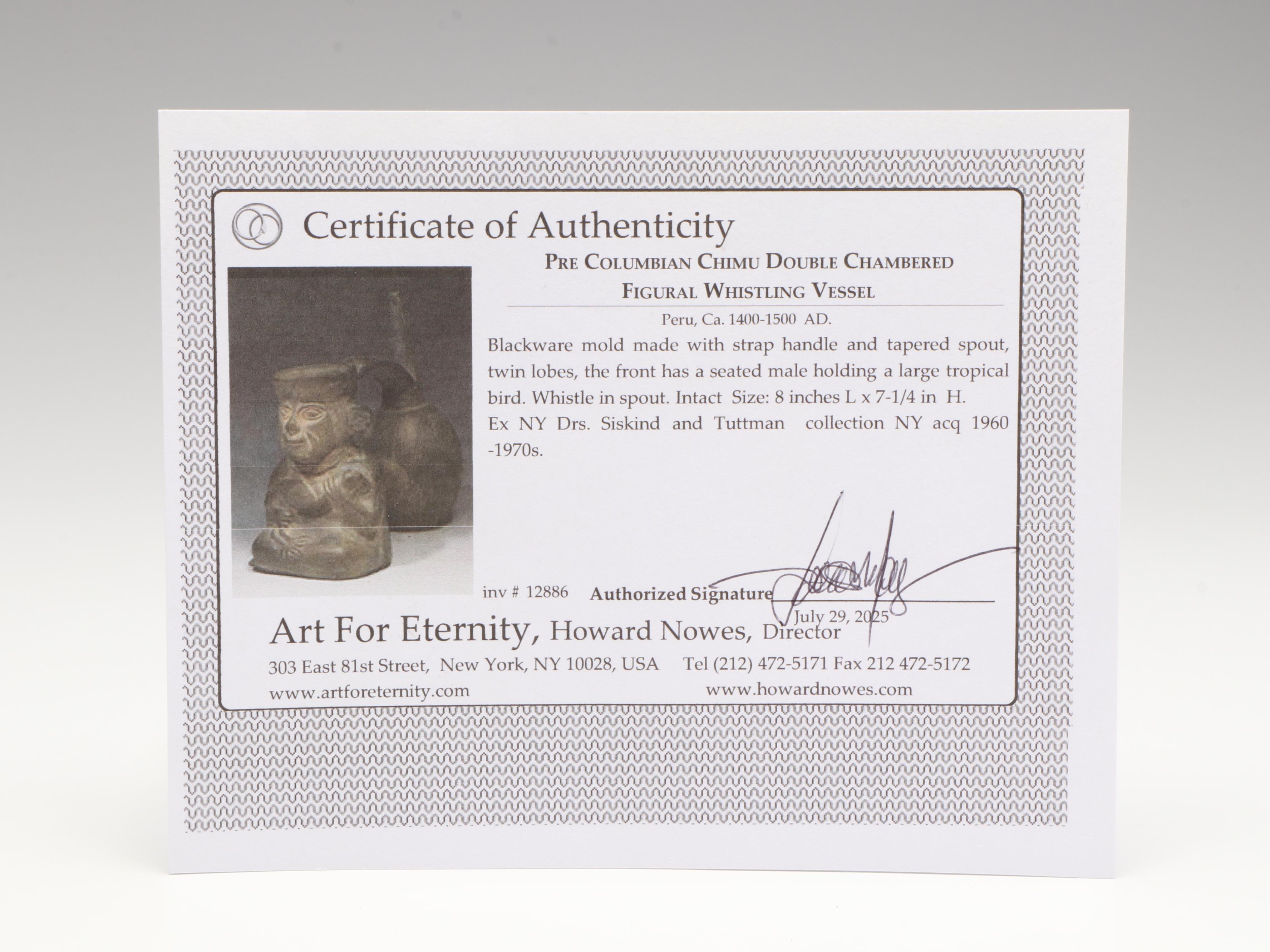 Pre-Columbian Chimu Double Chambered Whistling Vessel, Circa 1400–1500 CE