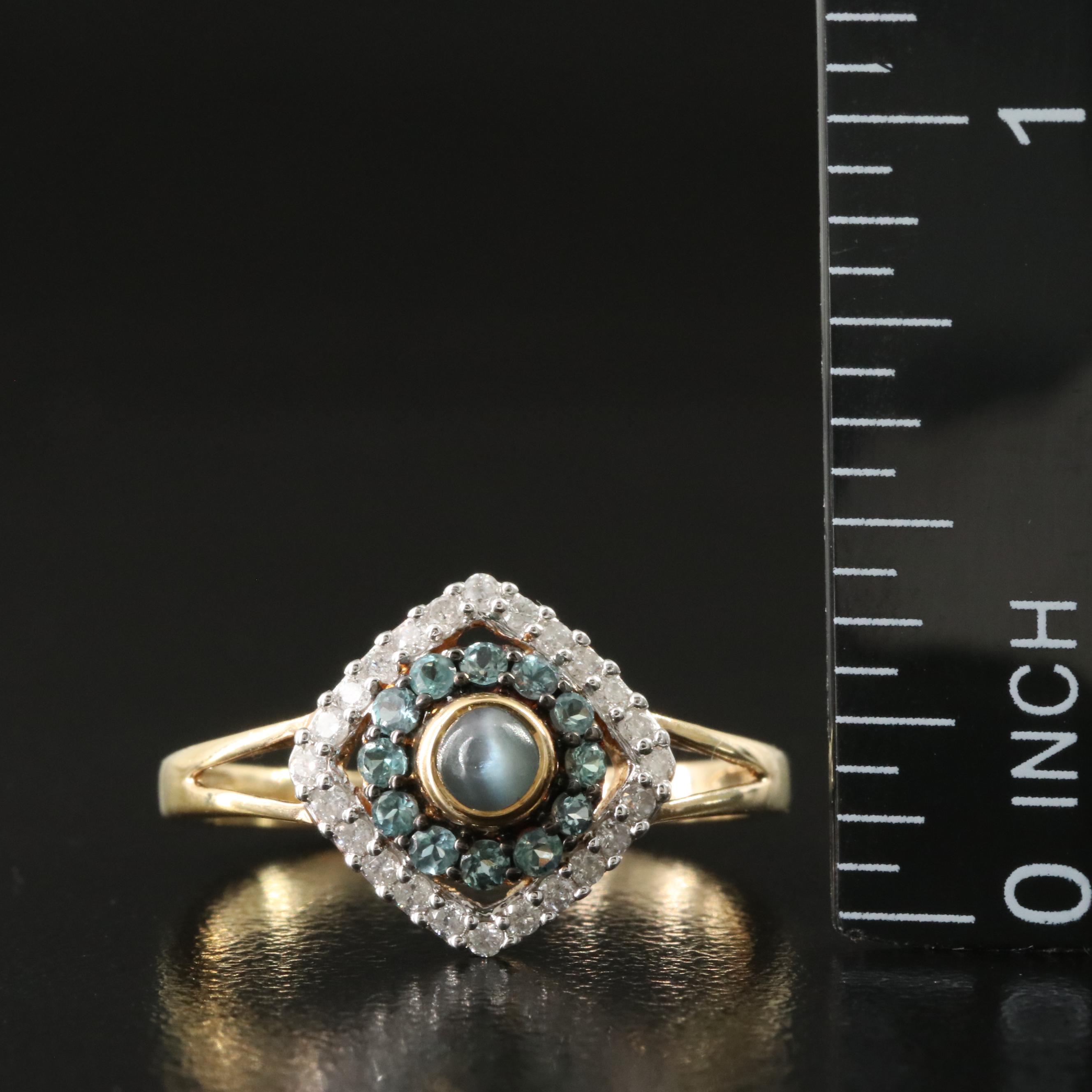 Sterling Cat's Eye Alexandrite, Diamond and Alexandrite Ring