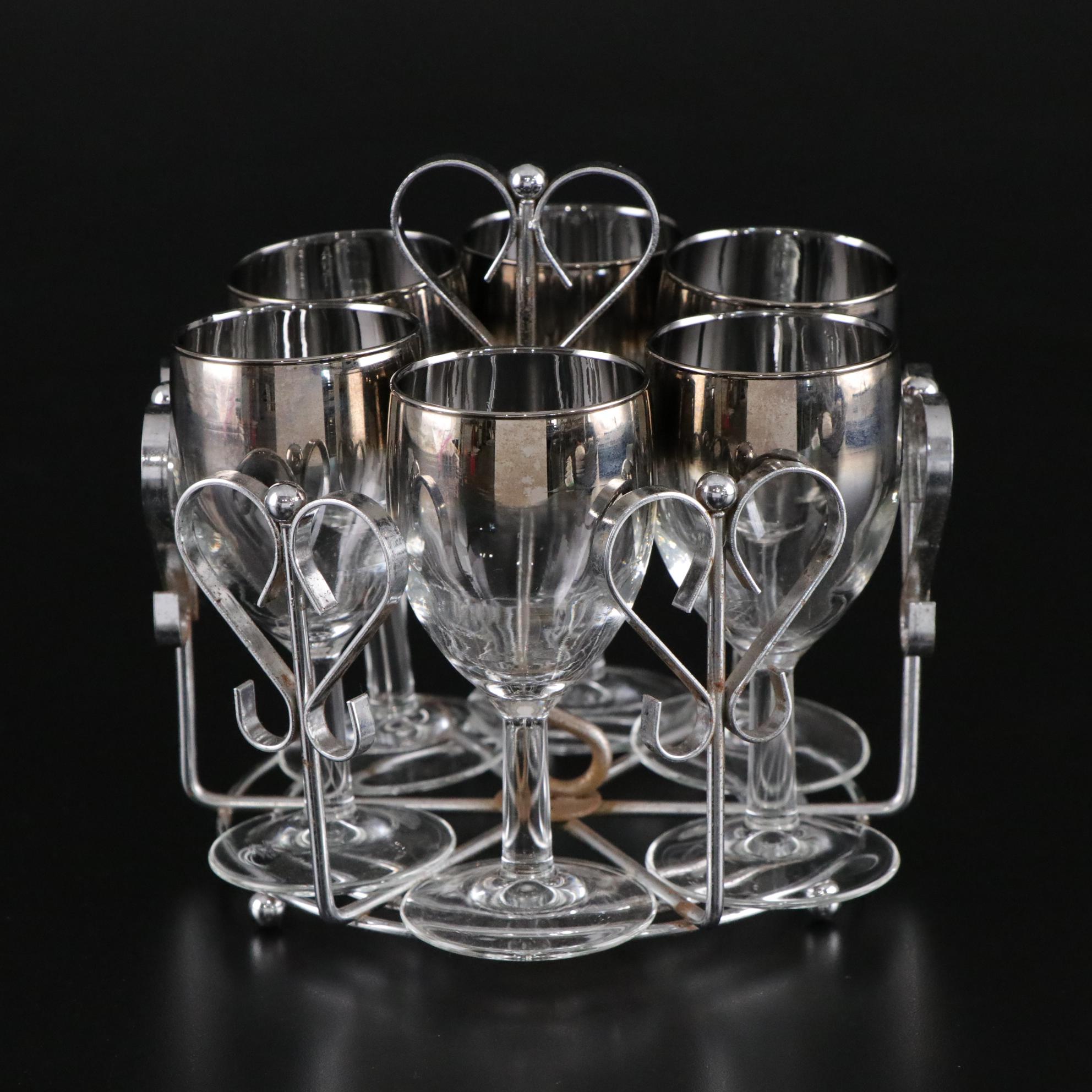 Mid Centry Modern Dorothy Thorpe Silver Fade Glasses & Caddy