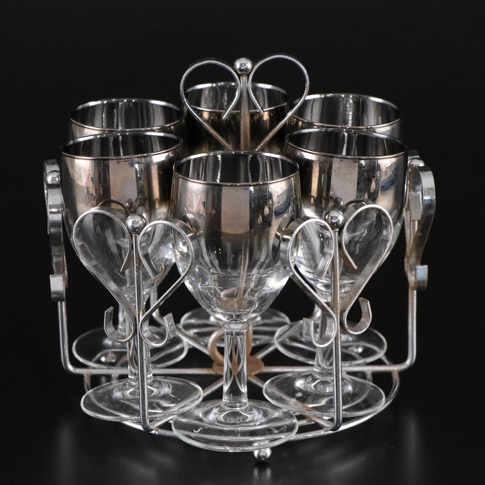 Mid Centry Modern Dorothy Thorpe Silver Fade Glasses & Caddy