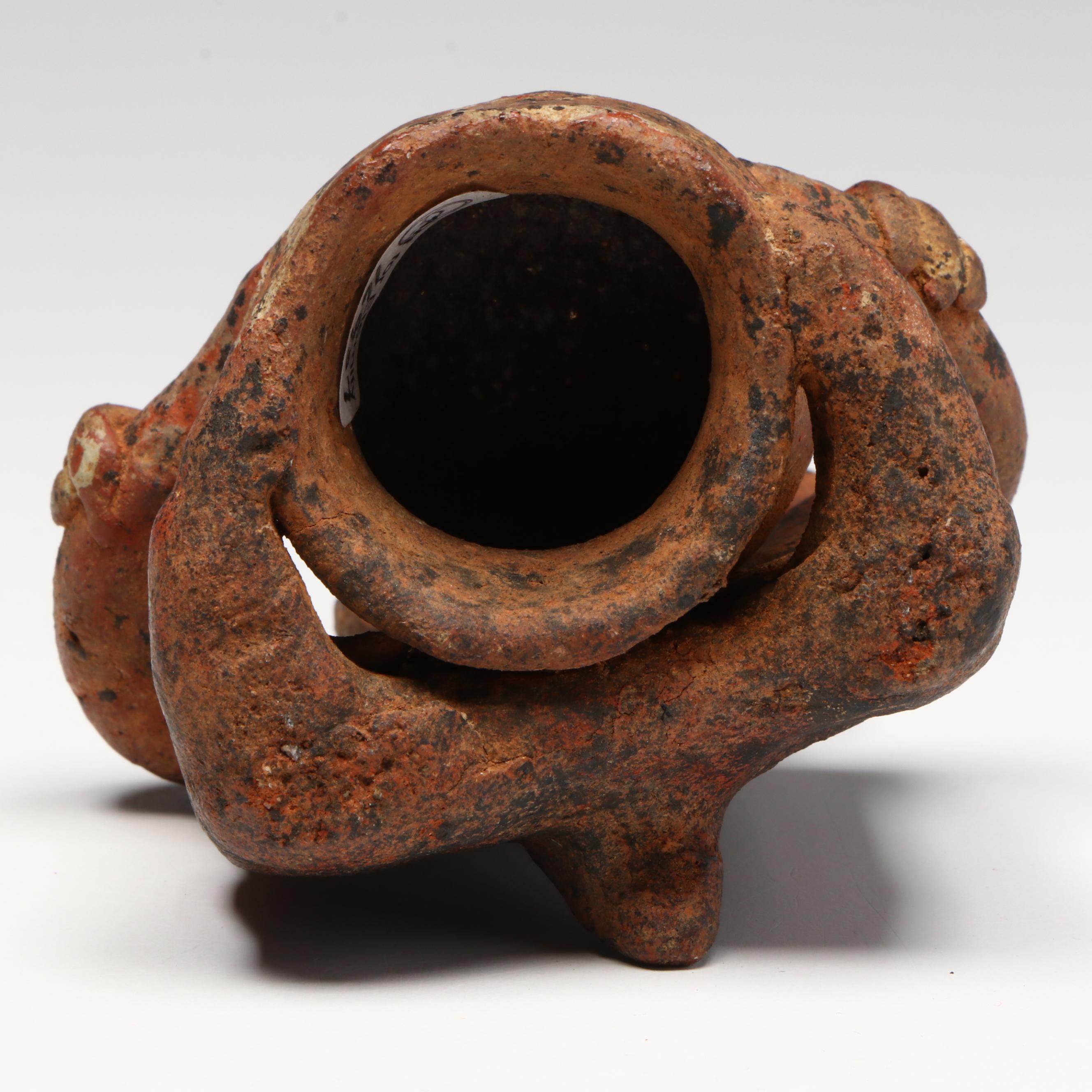 Pre-Columbian Nayarit Polychrome Seated Drummer, Circa 200 BCE–200 CE