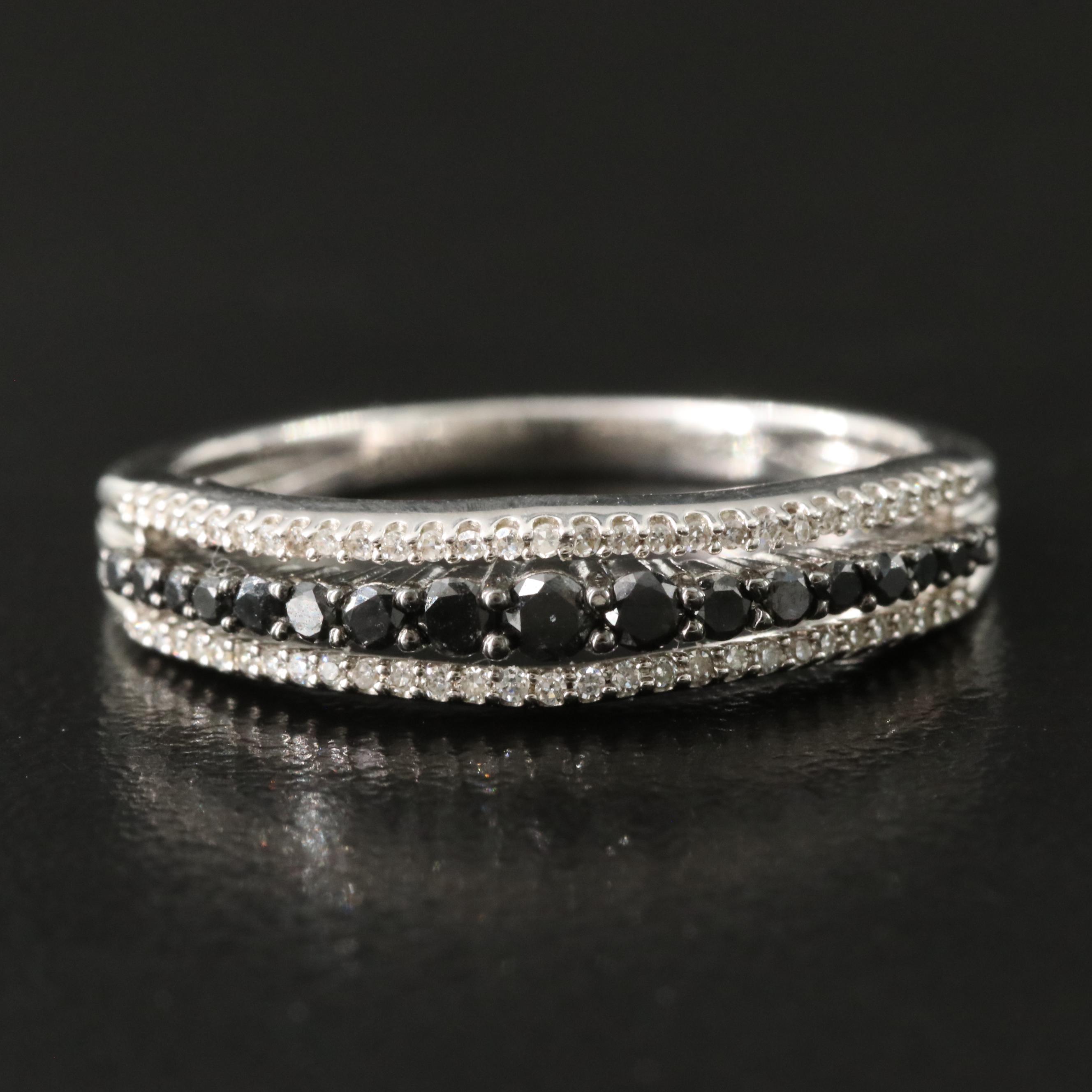 Sterling Diamond Ring with Fancy Black Diamonds