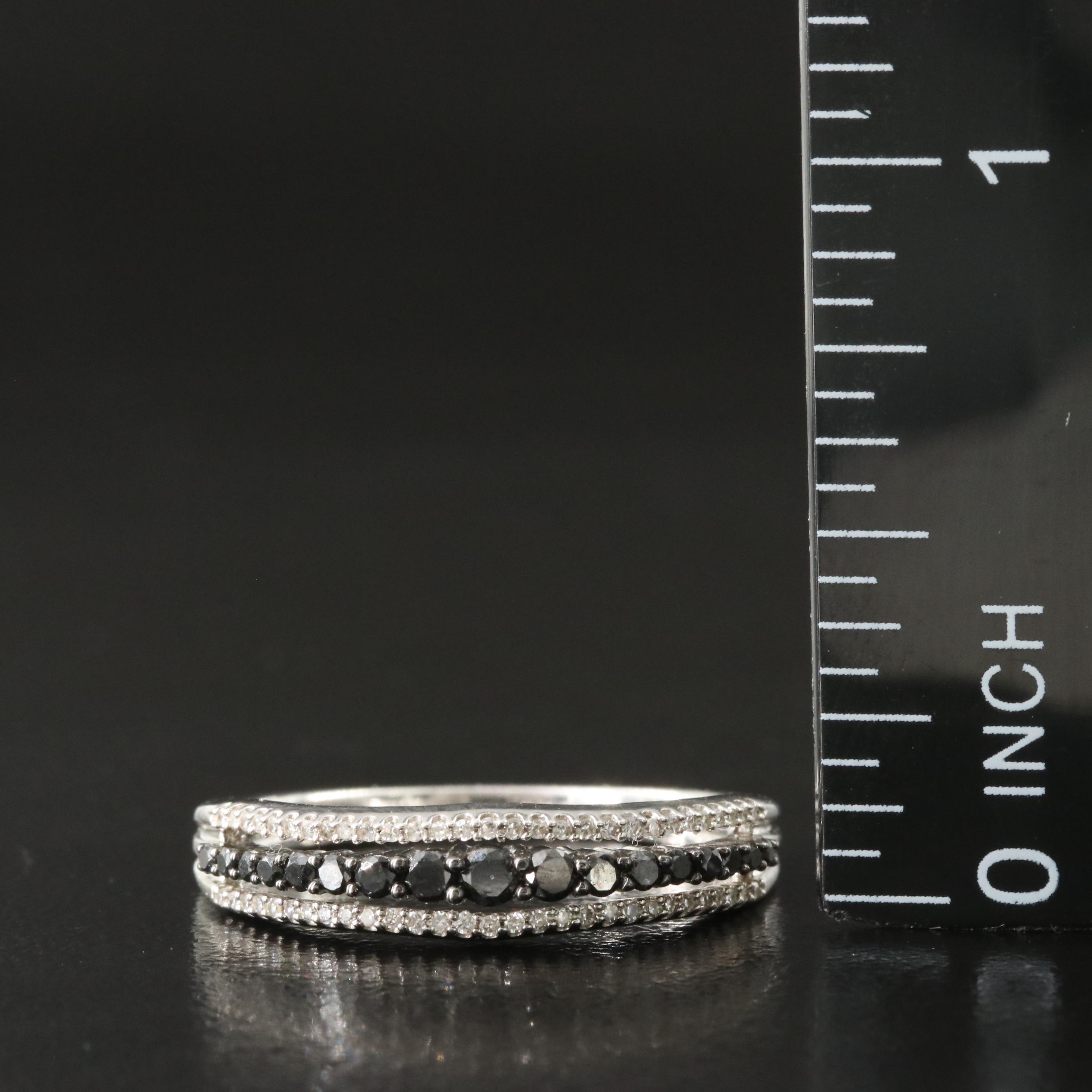 Sterling Diamond Ring with Fancy Black Diamonds