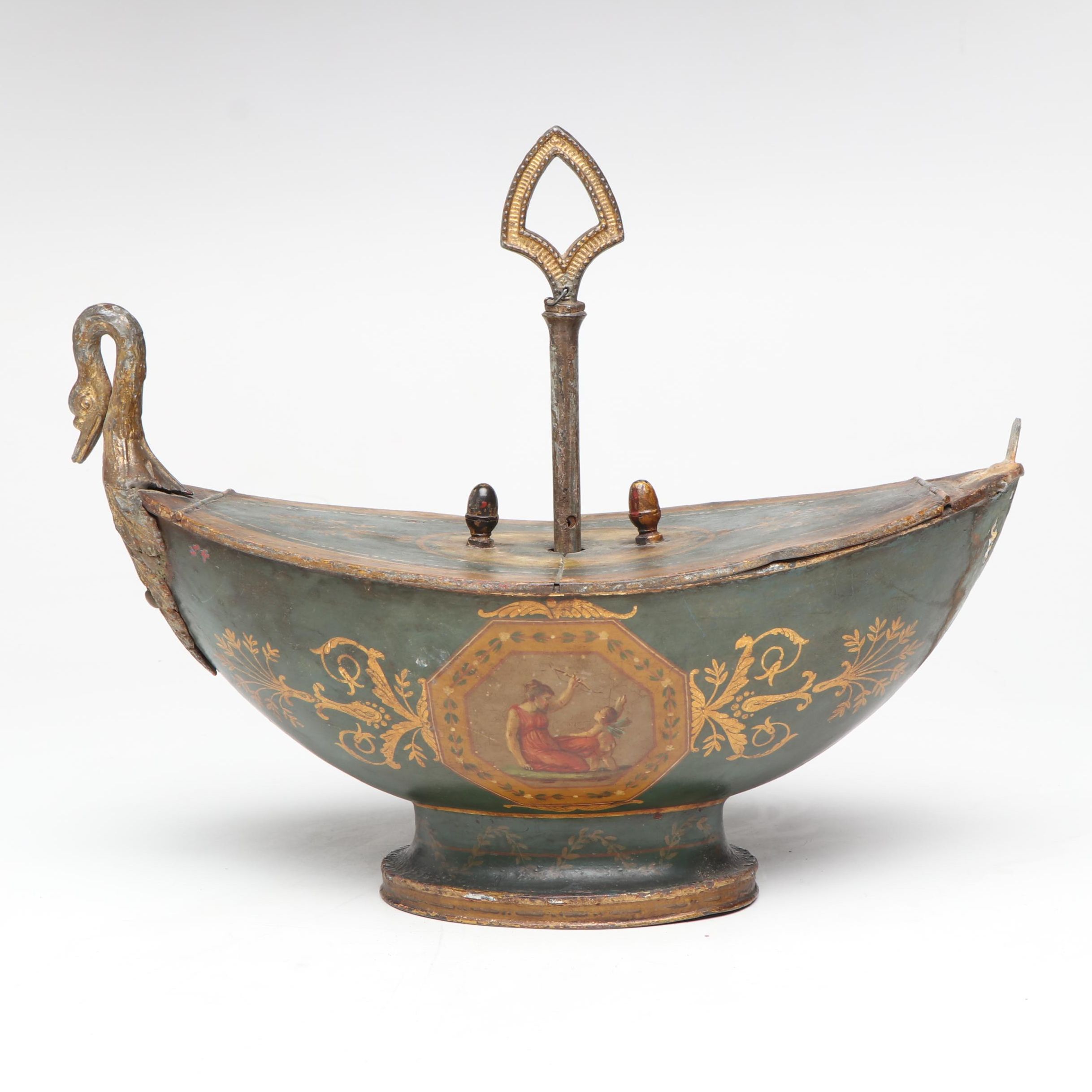 Napoleonic Hand-Painted Tole Egg Warmer, Early to Mid-19th Century