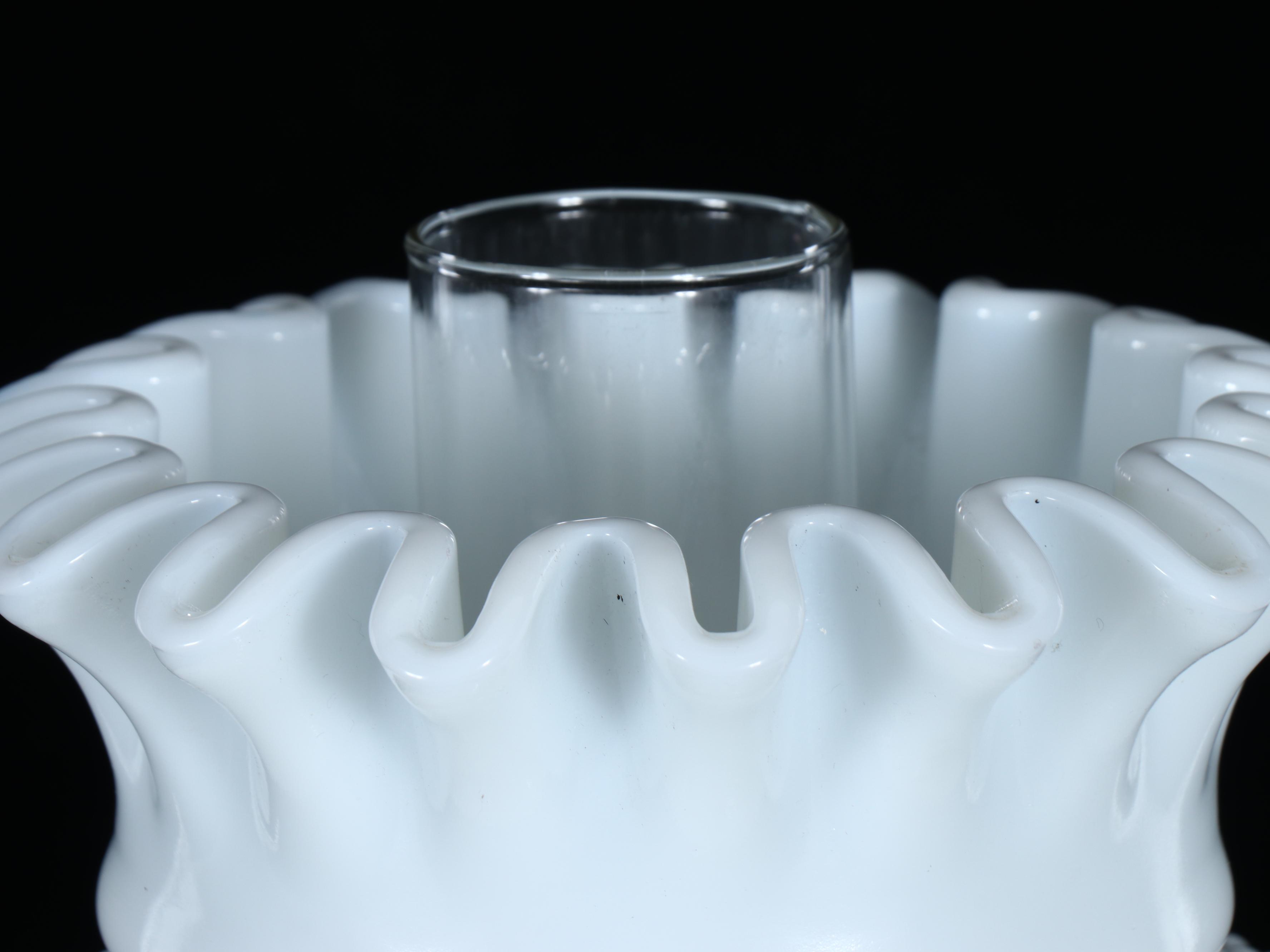 Victorian Style Hobnail Milk Glass Table Lamp with Brass Base and Beaded Decals