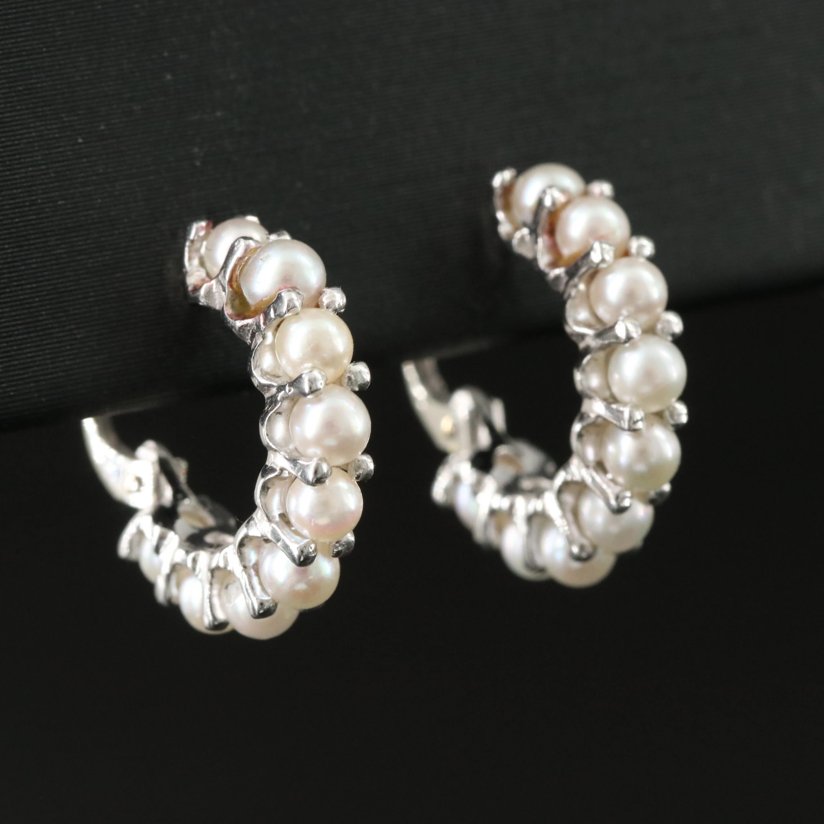 18K Pearl Hoop Earrings