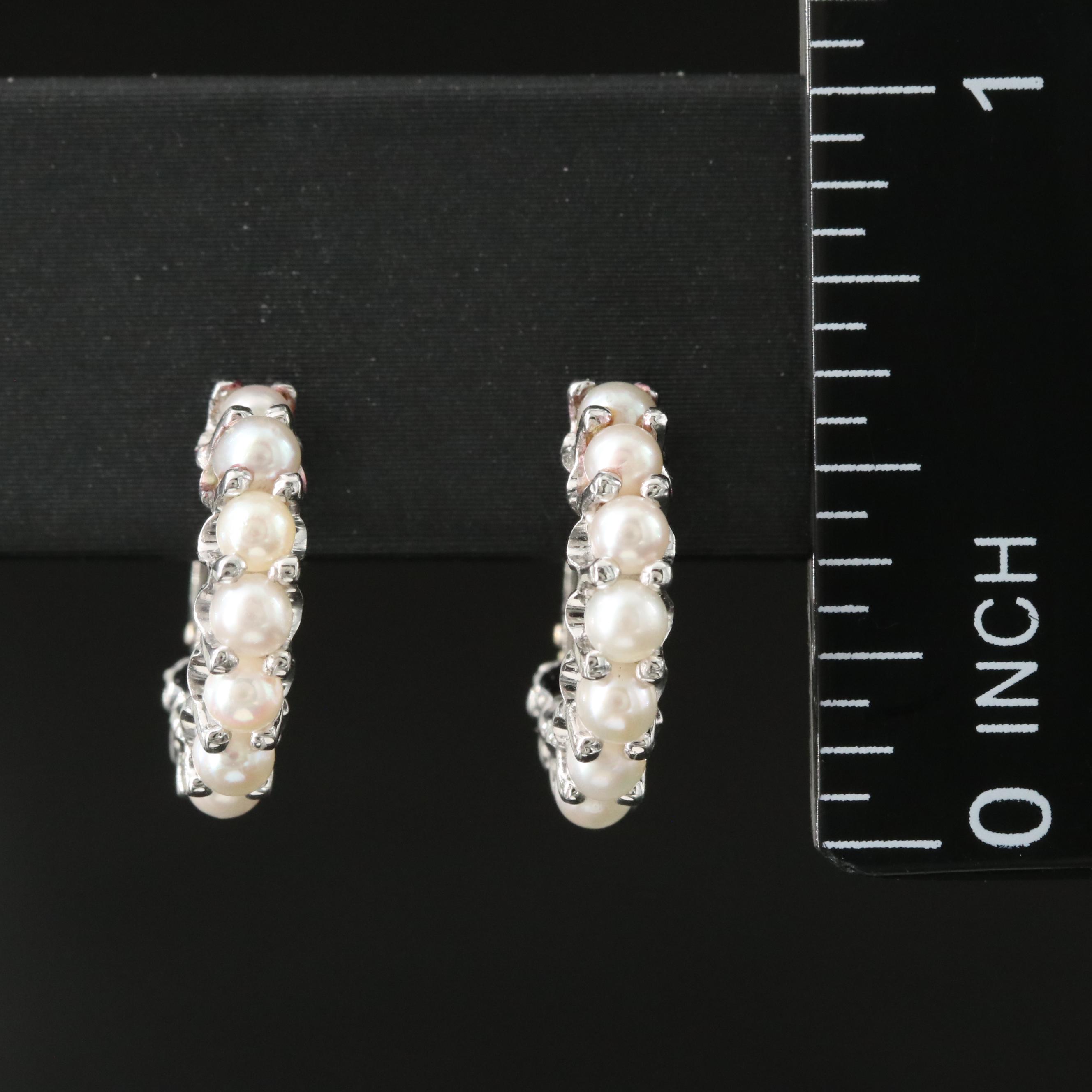 18K Pearl Hoop Earrings