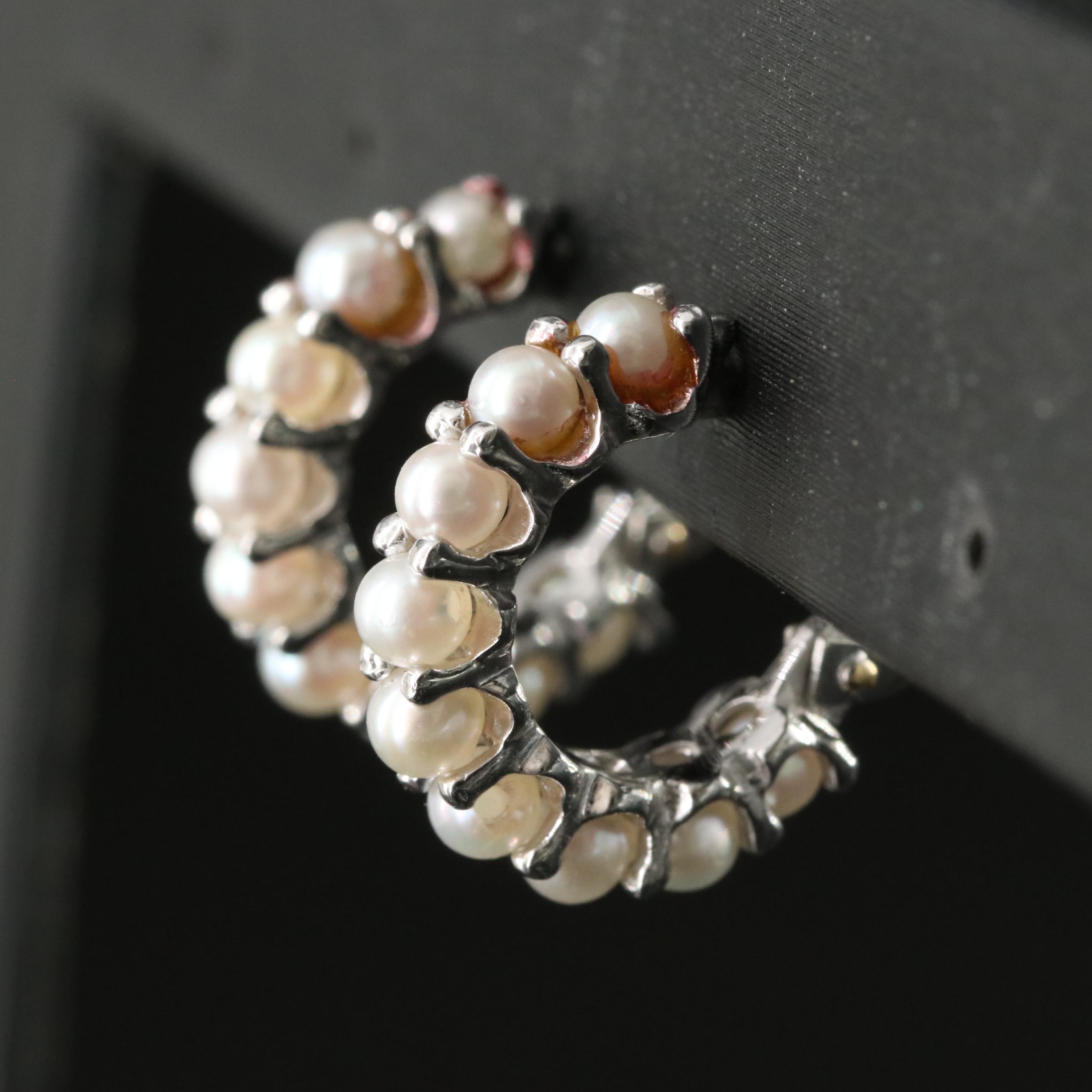 18K Pearl Hoop Earrings