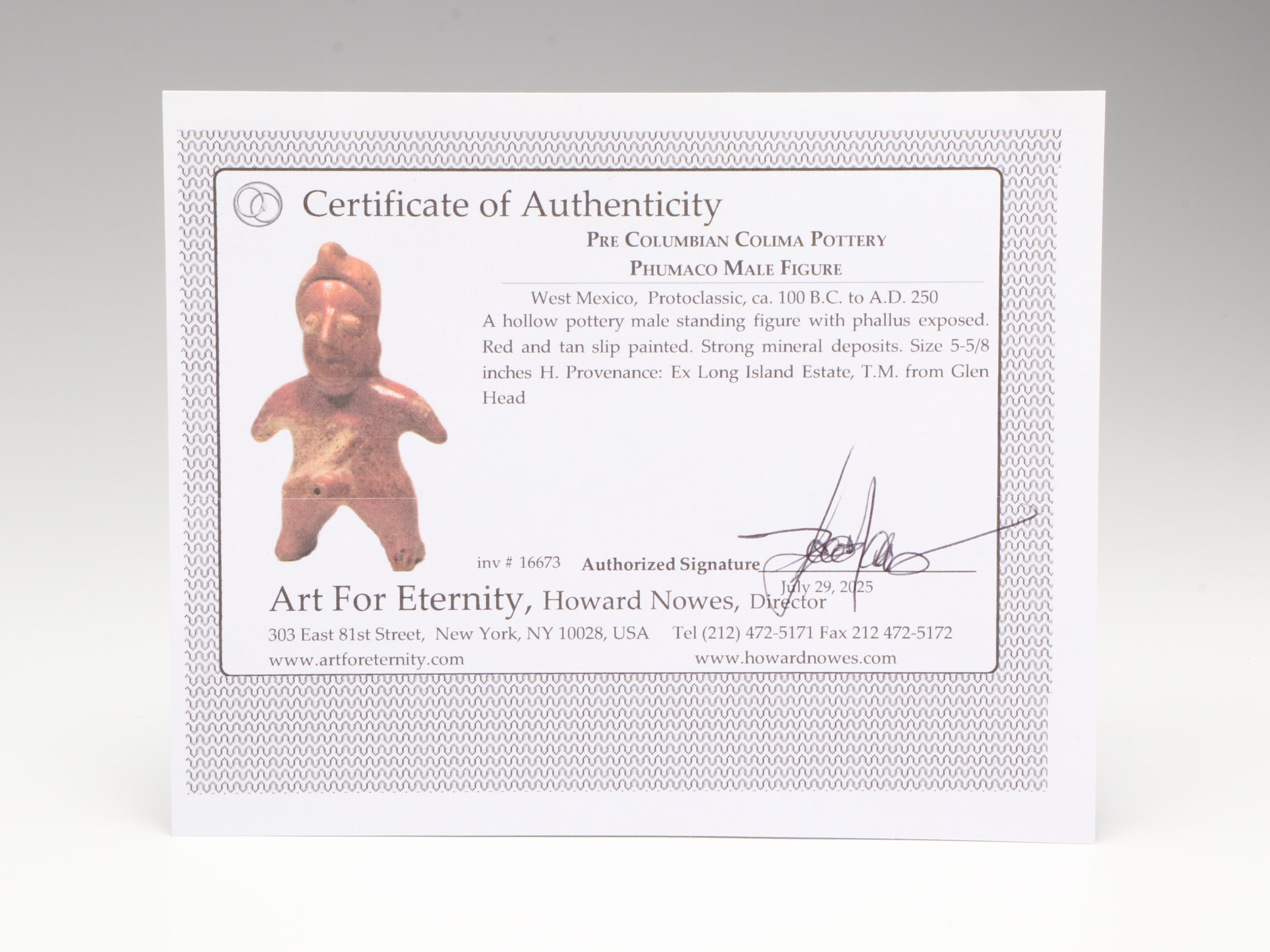 Pre-Columbian Colima Pottery Phumaco Male Figure, Circa 100 BCE–250 CE