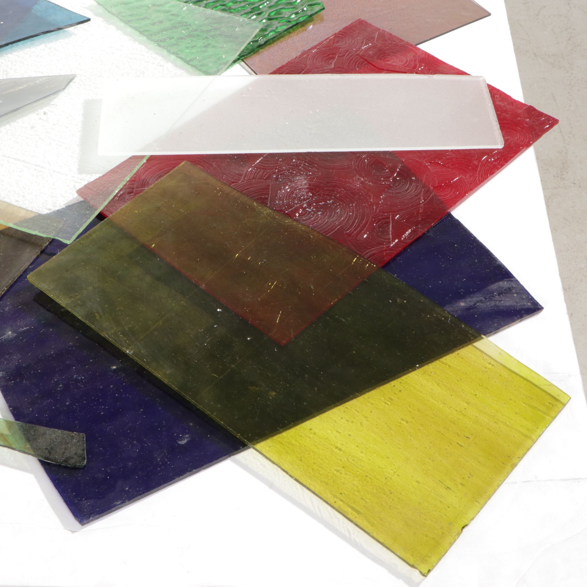 Stained, Granite Texture, Iridescent & Other Art Glass Sheets and Scraps