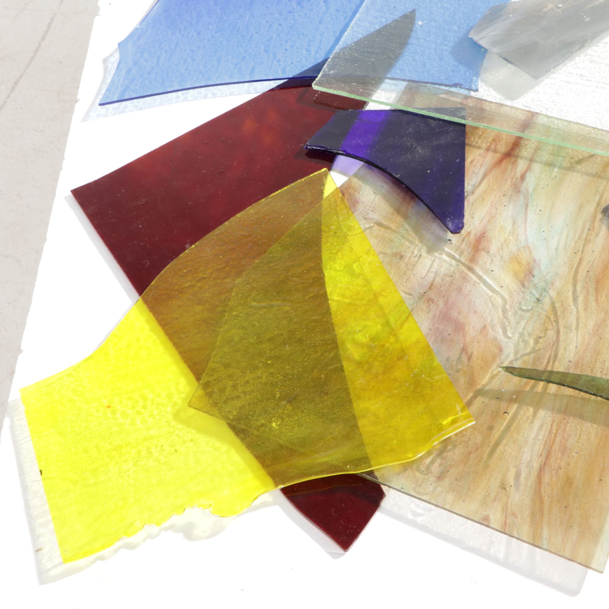 Stained, Granite Texture, Iridescent & Other Art Glass Sheets and Scraps