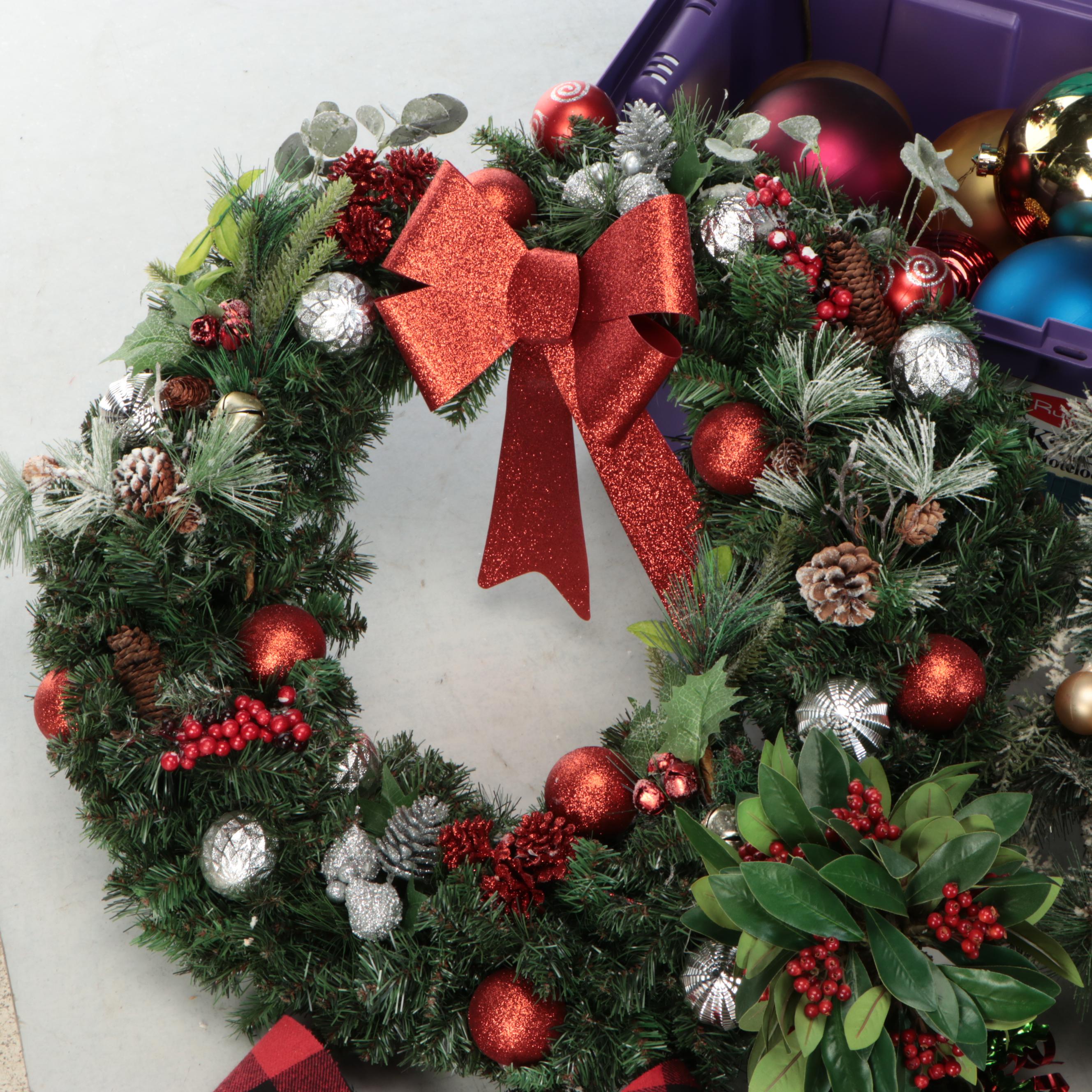 Christmas Decor Collection Featuring "Joy" and Pinecone Wreath