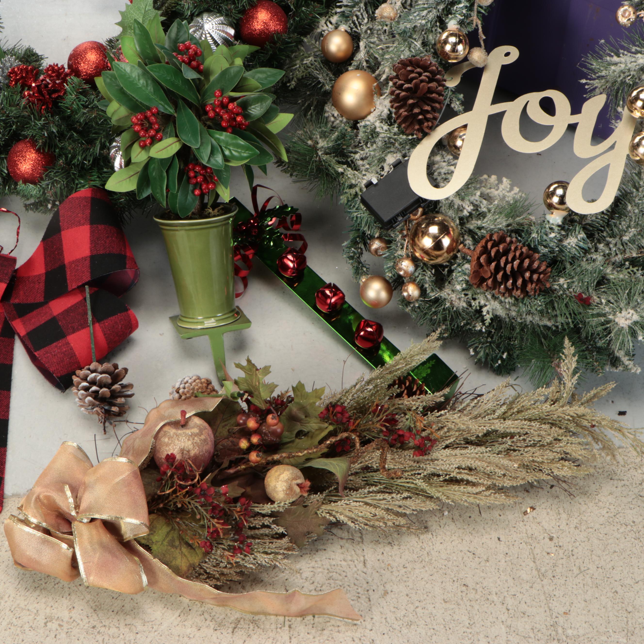 Christmas Decor Collection Featuring "Joy" and Pinecone Wreath
