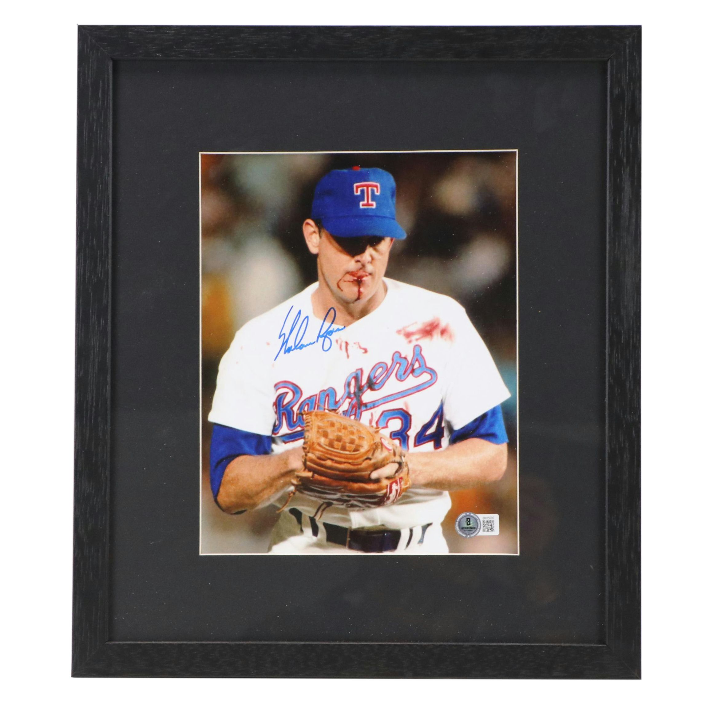 Nolan Ryan Signed Texas Rangers Baseball Print in Matted Frame, Beckett
