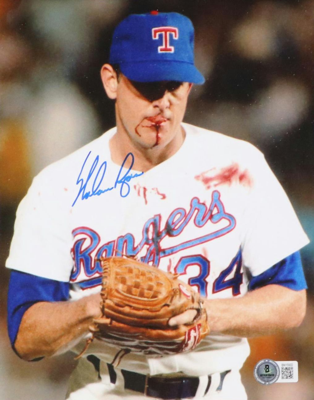Nolan Ryan Signed Texas Rangers Baseball Print in Matted Frame, Beckett