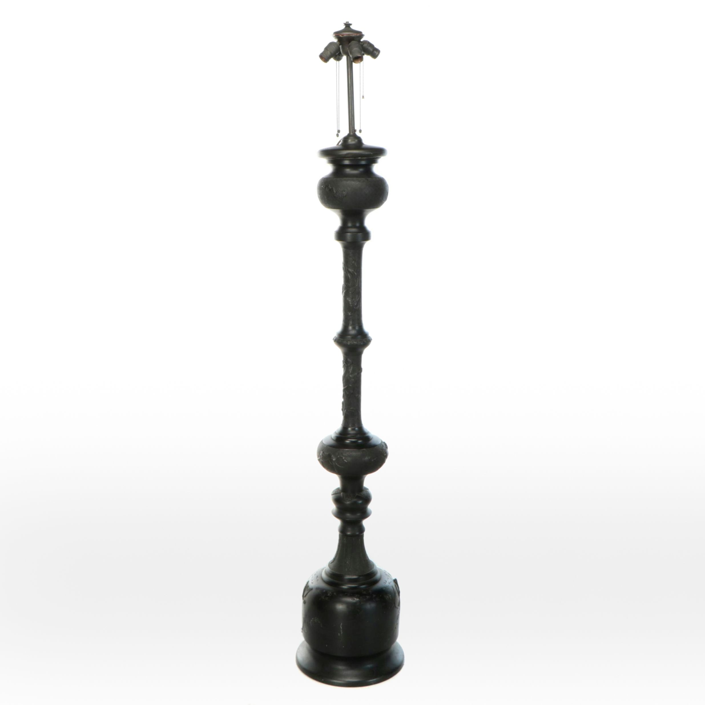 Japanese Meiji Style Bronze Oil Floor Lamp, Adapted Late 20th C.