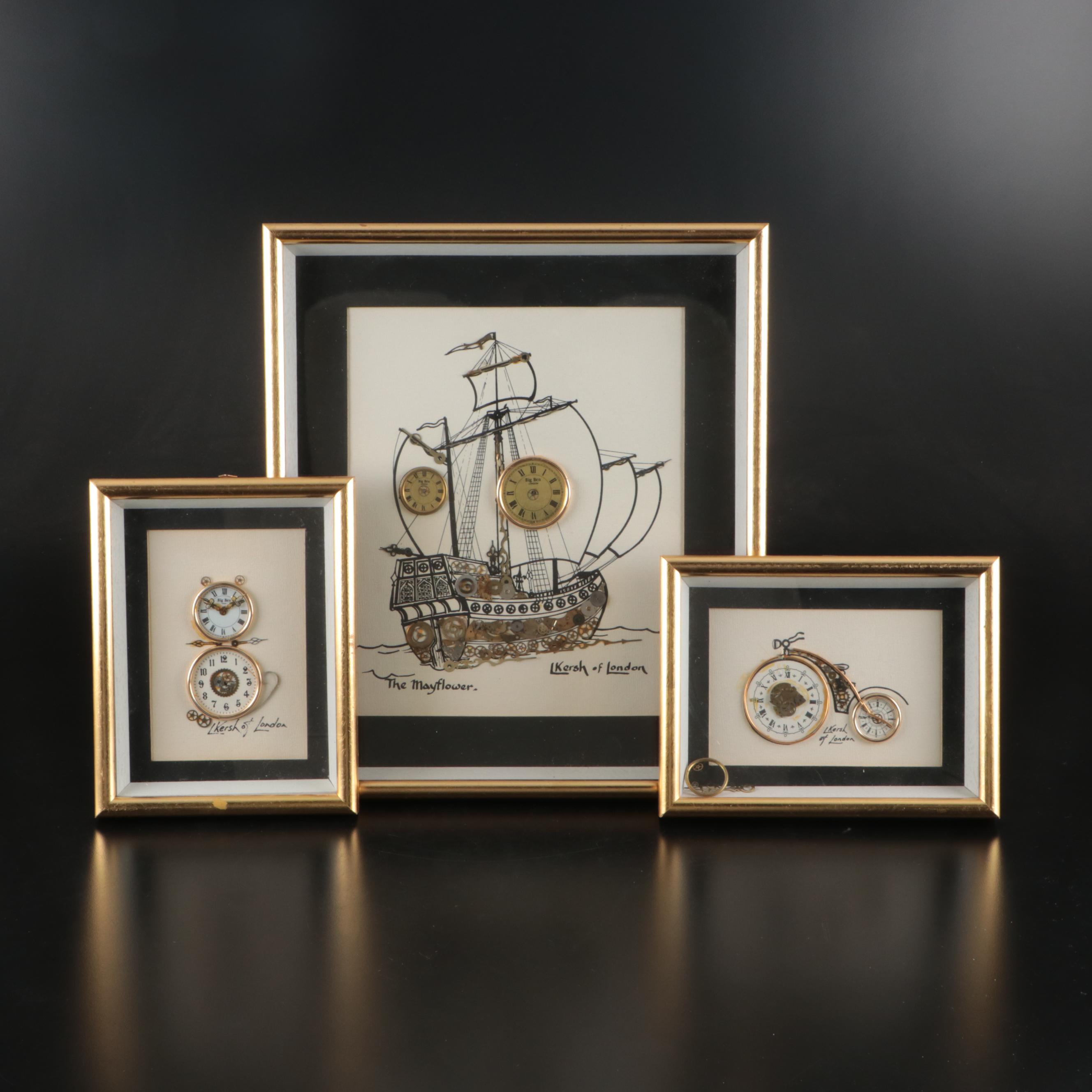L Kersh of London Horological Collages in Gilded Frames