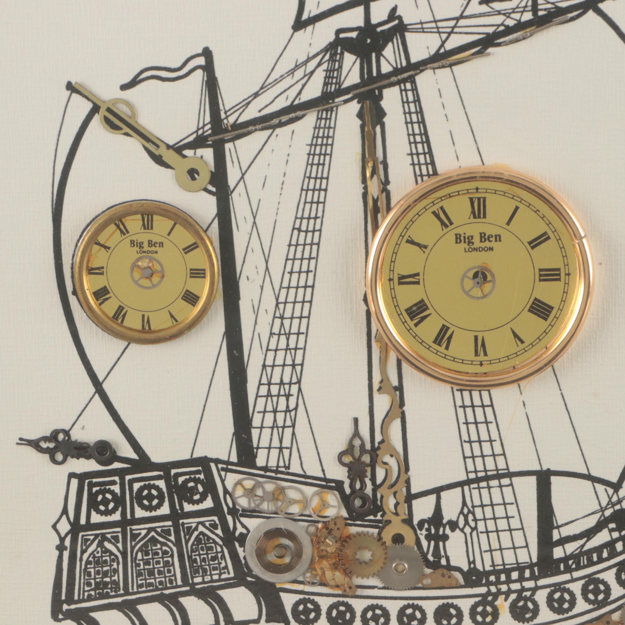 L Kersh of London Horological Collages in Gilded Frames