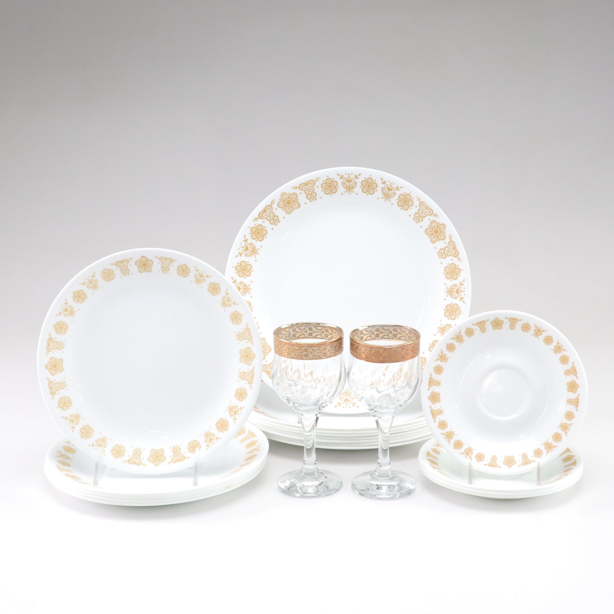 Corelle by Corning "Butterfly Gold" with Italian Crystal Stemware