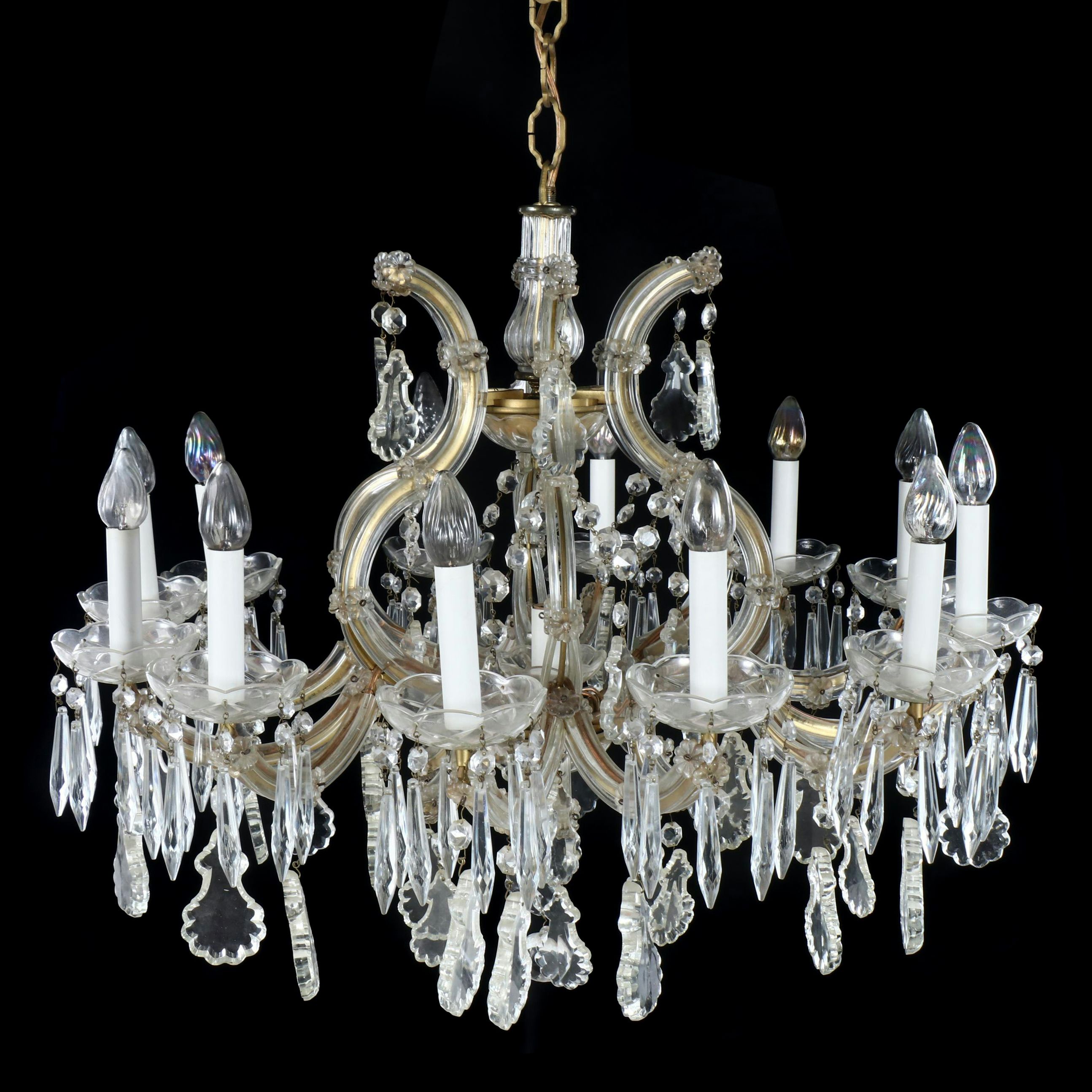 Rococo Revival Glass and Crystal 12-Arm Chandelier