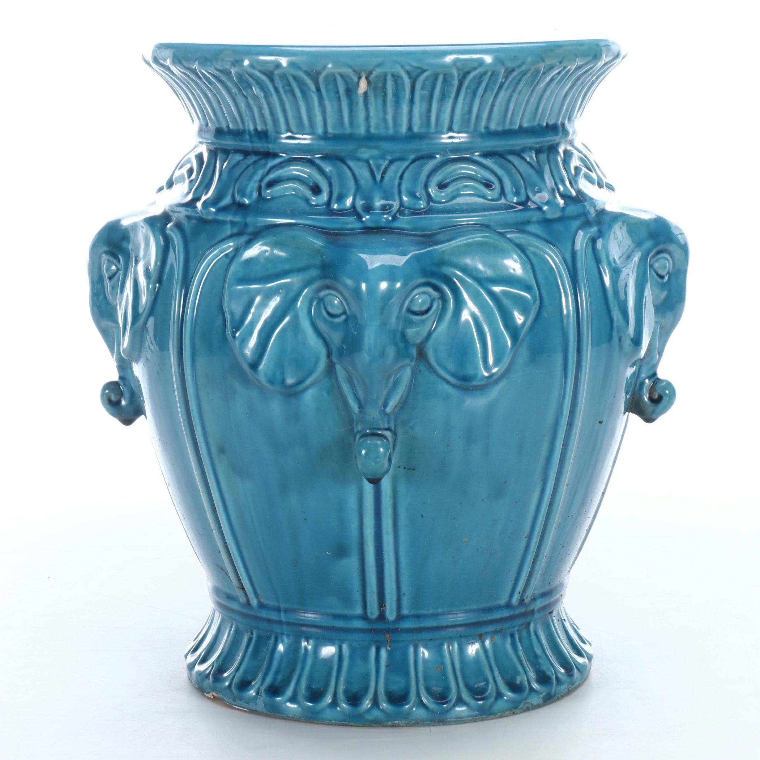 Turquoise Glazed Ceramic Elephant Garden Seat