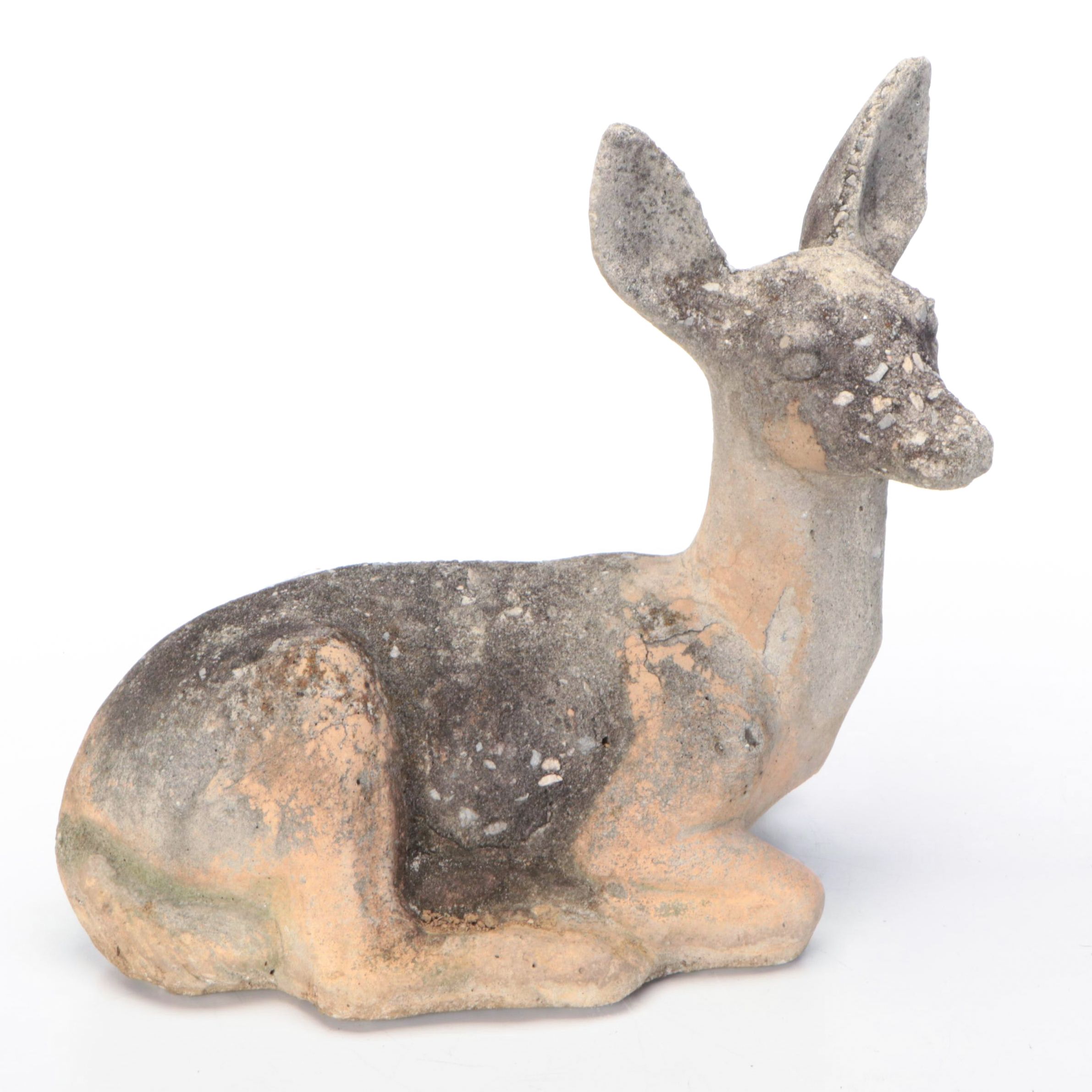 Paint-Decorated Cast Concrete Fawn