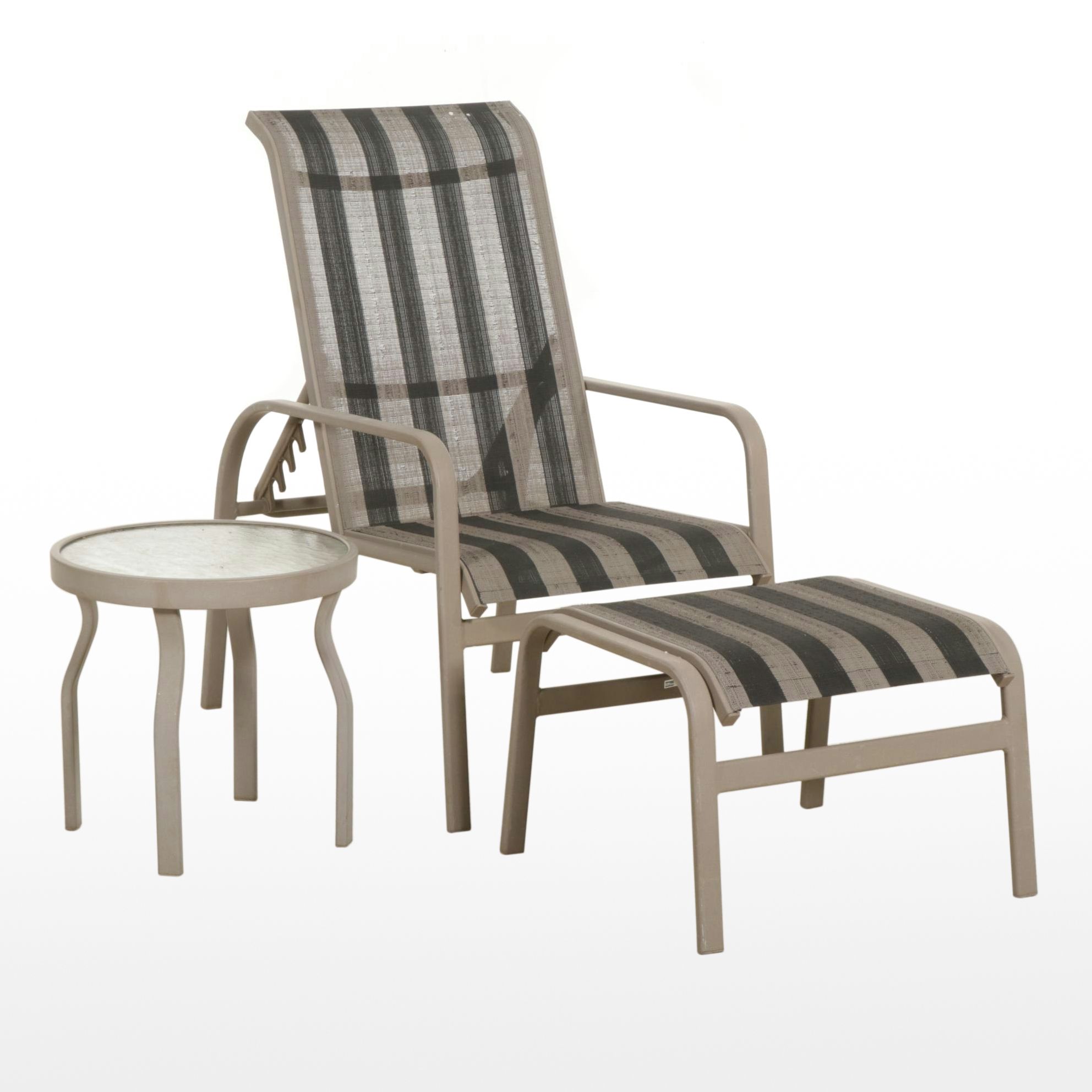 Carter Grandle Metal Framed Patio Lounge Chair, Footstool, and Side Table