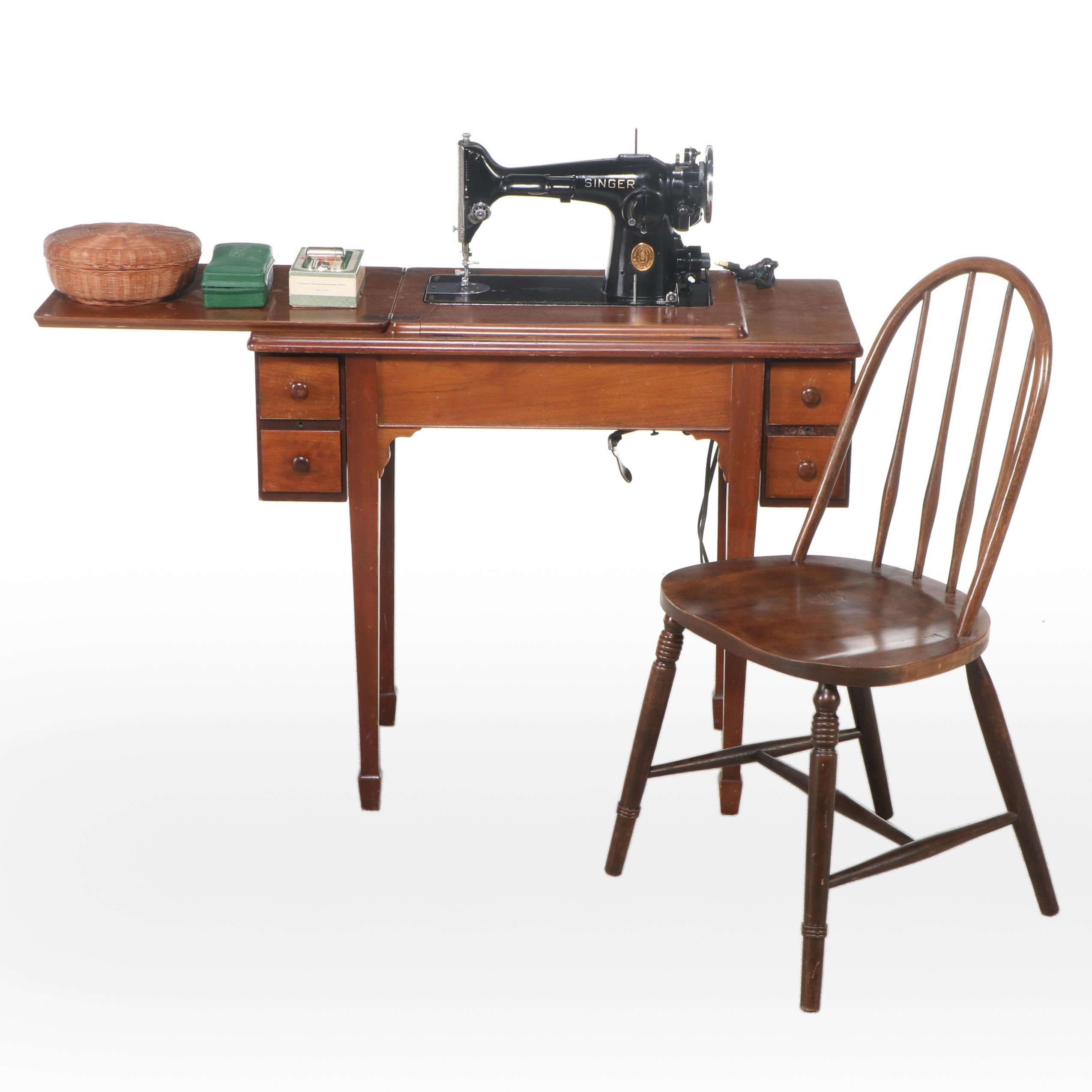 Singer Sewing Machine with Table, Windsor Back Chair and More