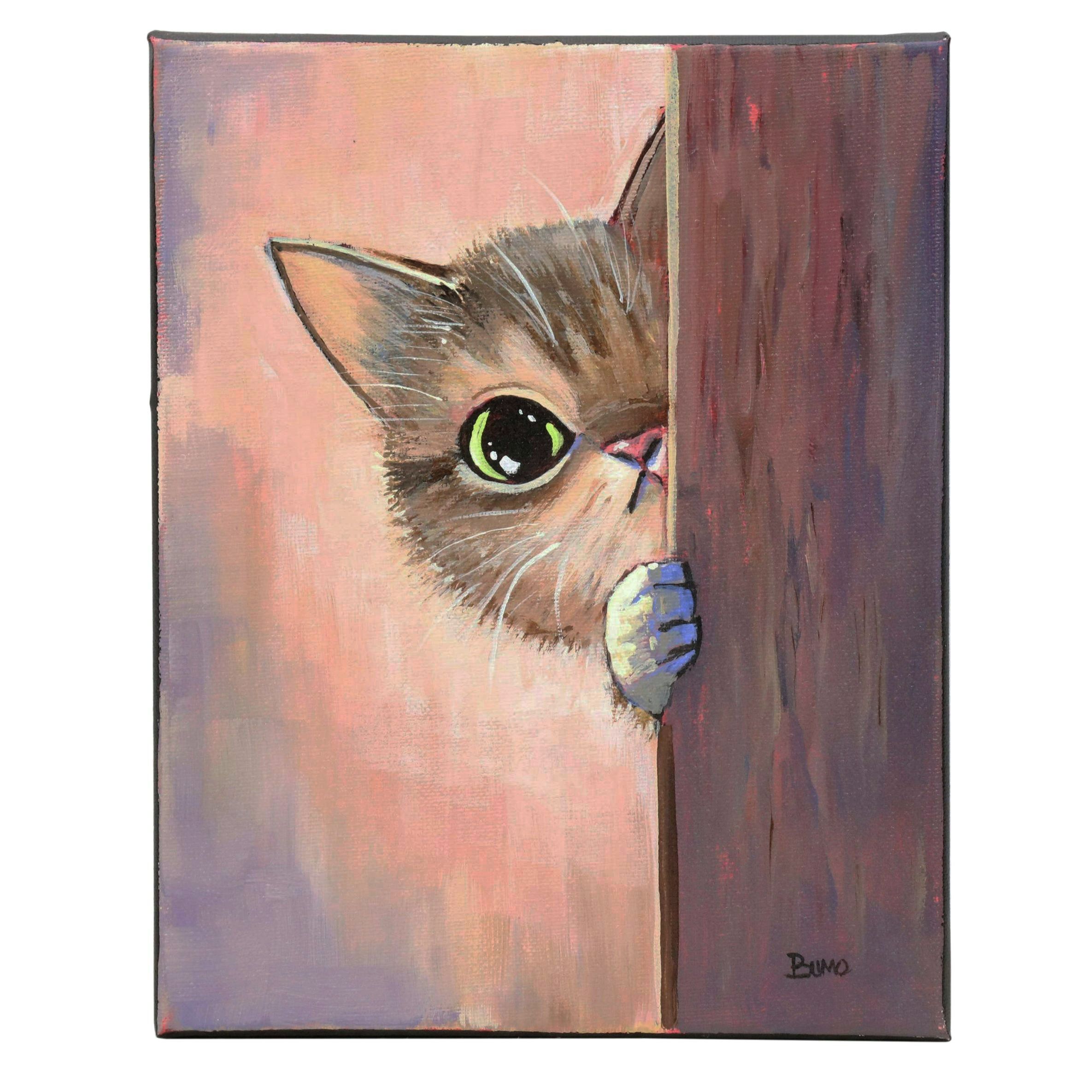 Doug "Bumo" Johnpeer Stylized Oil Painting of a Cat, 2025